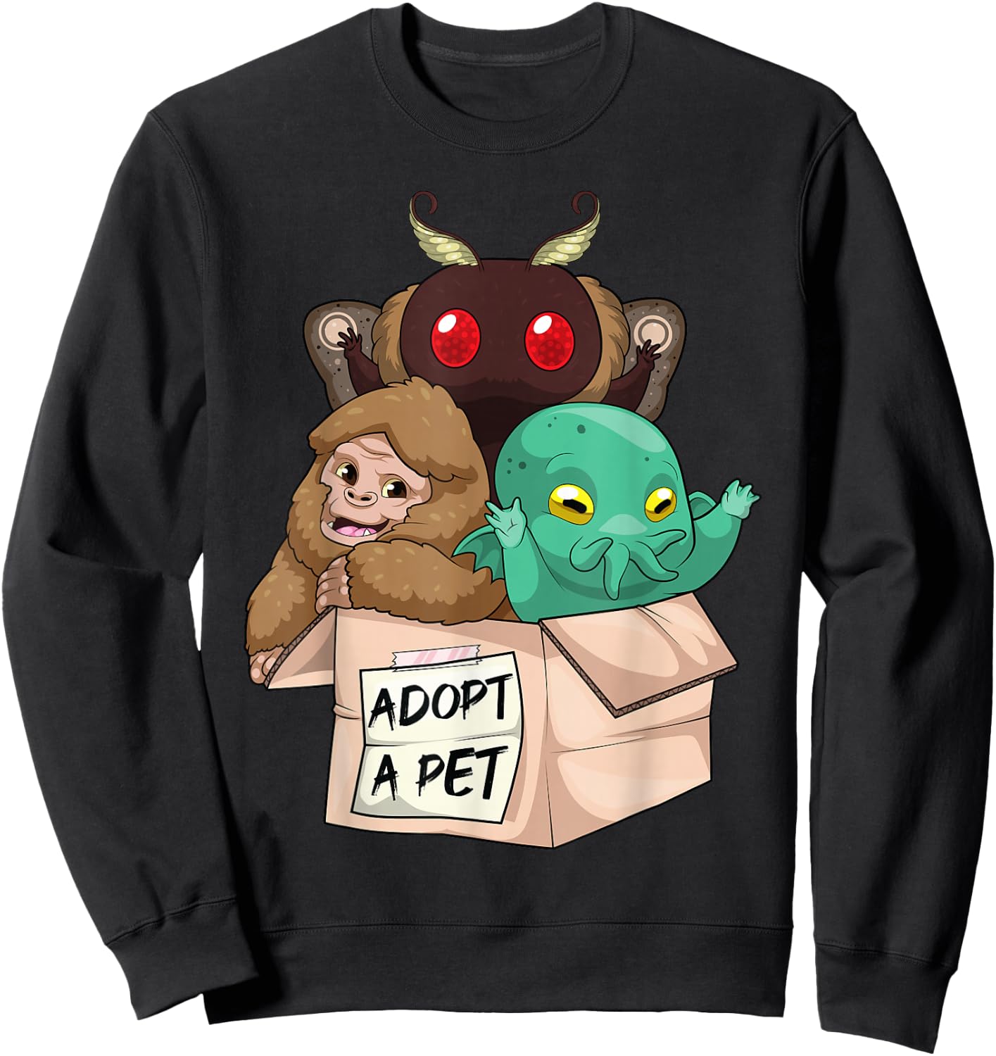 Adopt A Pet Shirt Creepy Monsters Bigfoot Mothman Sweatshirt - Sweatshirt | Black