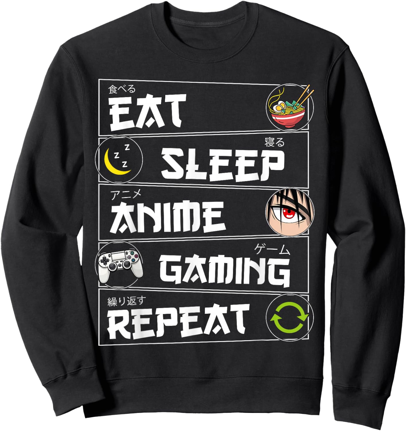 Eat Sleep Anime Gaming Repeat Kawaii Otaku Gamer Anime Manga Sweatshirt - Sweatshirt | Black