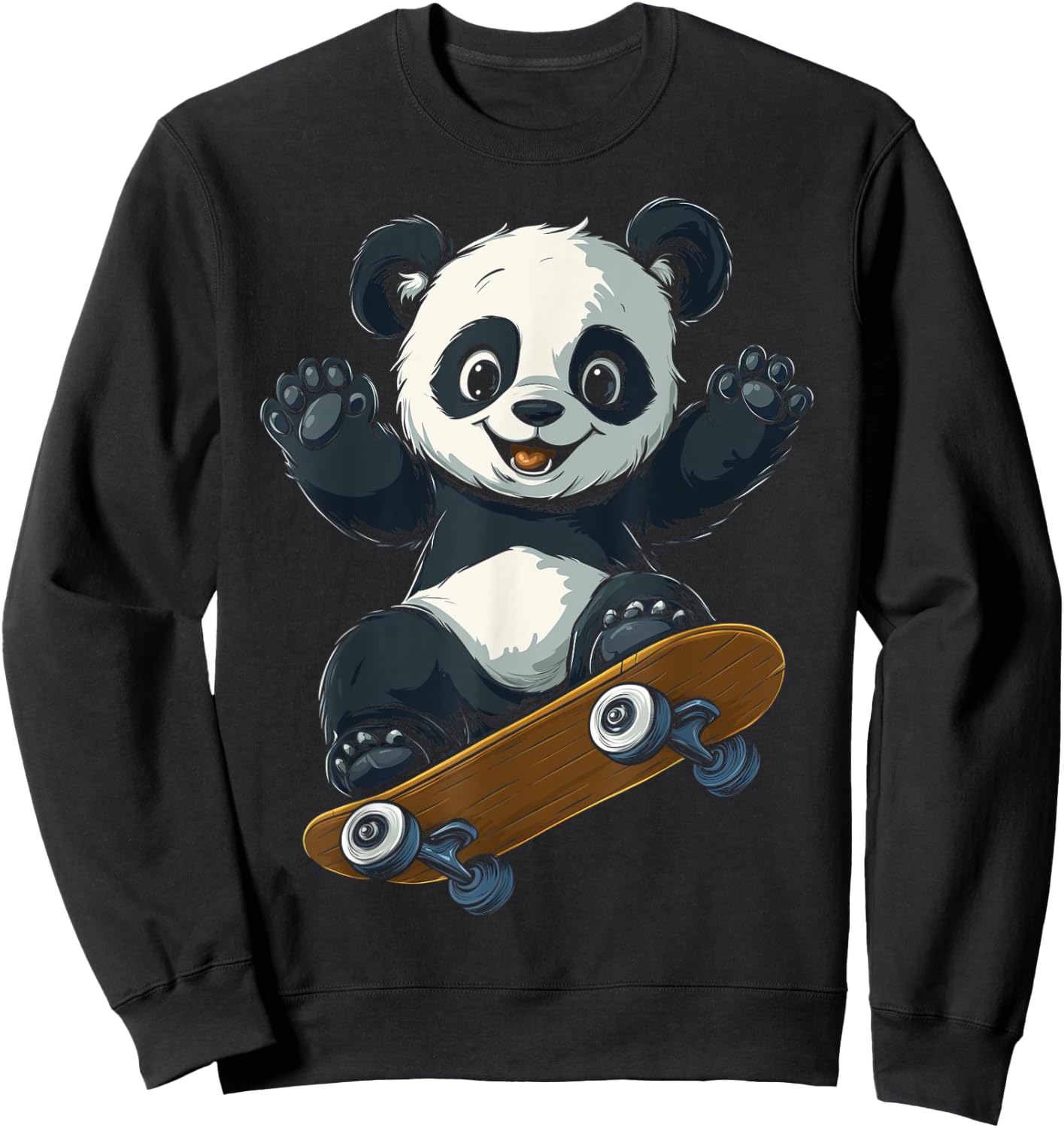 Cute Skateboarding Panda Fun Animal Girl Boy Kids Sweatshirt - Sweatshirt | Black