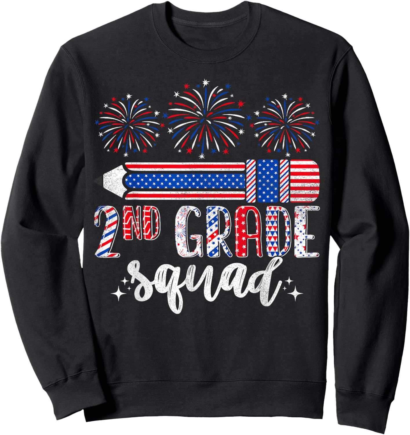 4th of July Patriotic 2nd Grade Squad Teacher Funny Matching Sweatshirt - Sweatshirt | Black