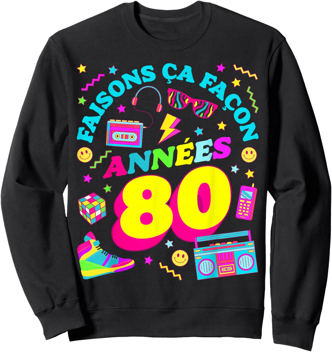 Party 80s Birthday Party 80s Retro Style , Black, S Sweatshirt - Sweatshirt | Black