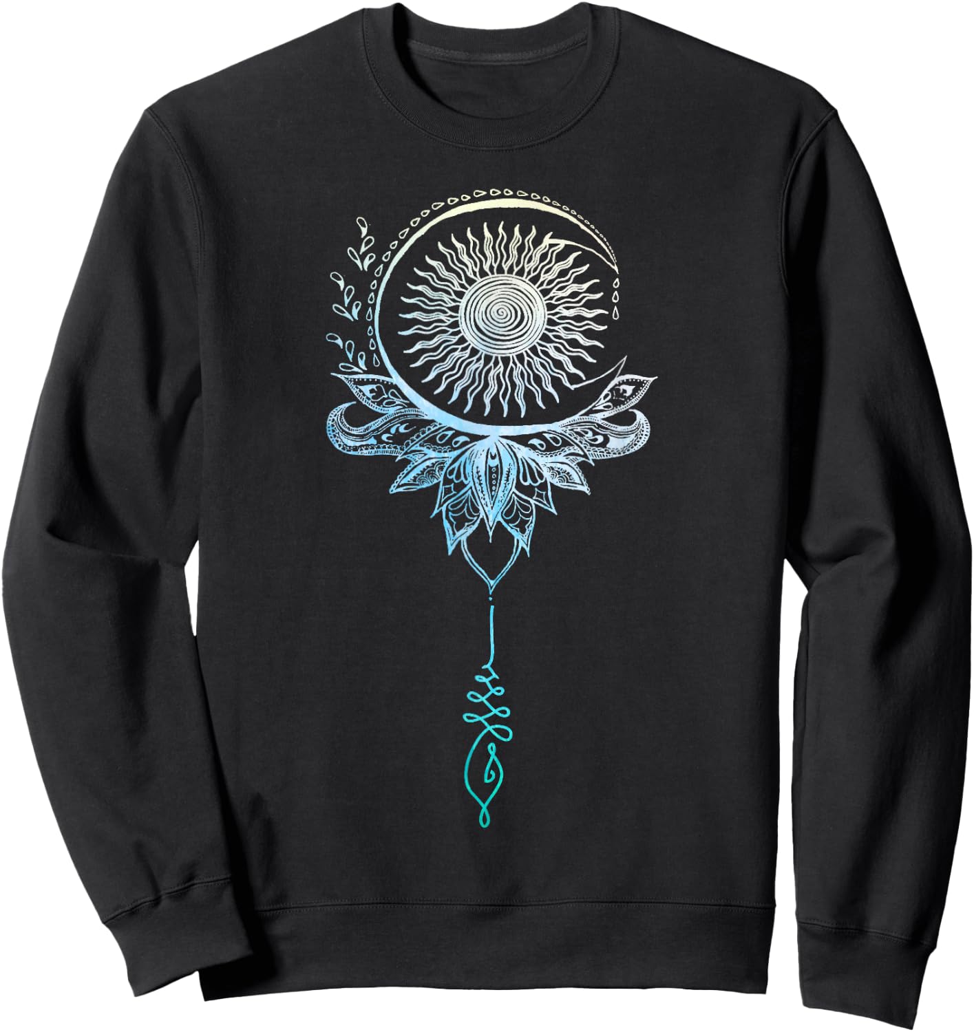 Tattoo Style Bohemian Sun Moon Drawing Boho Unalome Shirt Sweatshirt - Sweatshirt | Black