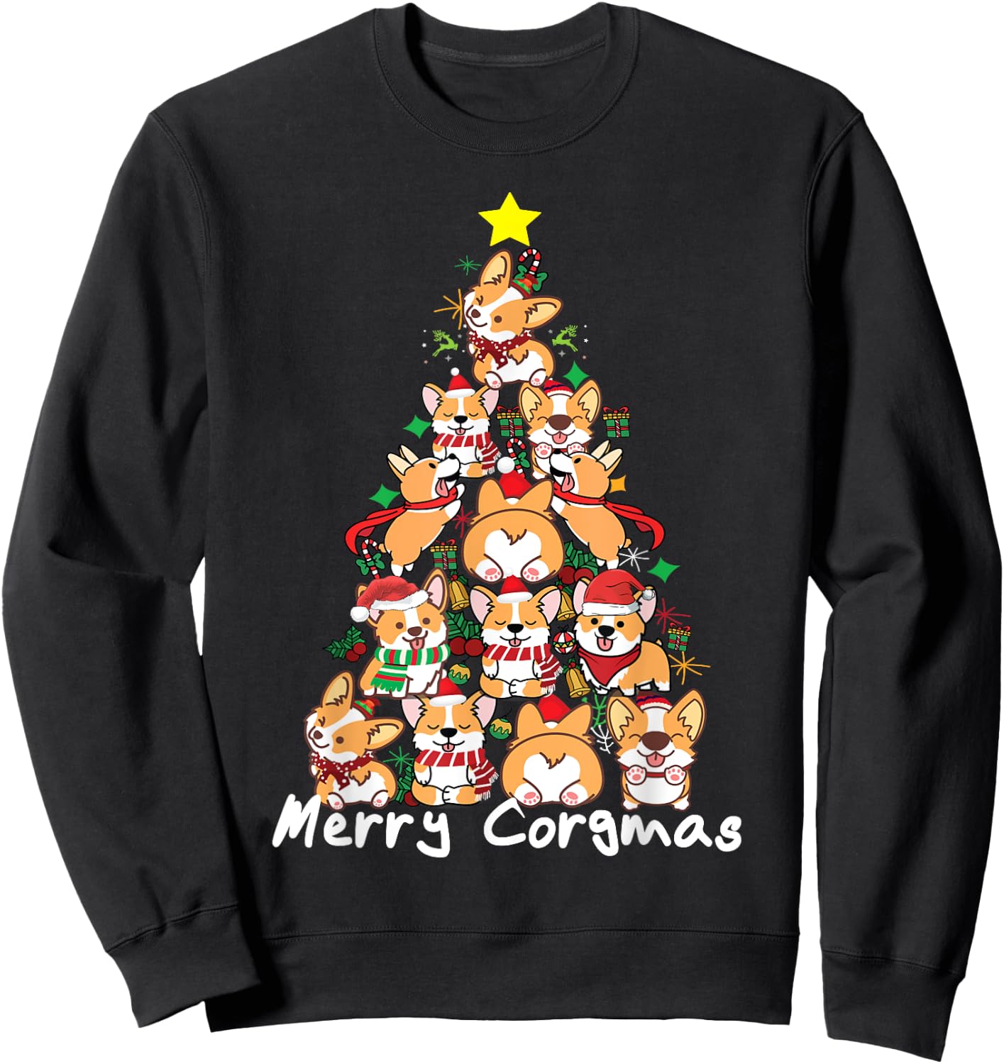 Corgi Christmas Tree Merry Corgmas - Corgi Dog Xmas Gift Men Women Kids Sweatshirt - Sweatshirt | Black