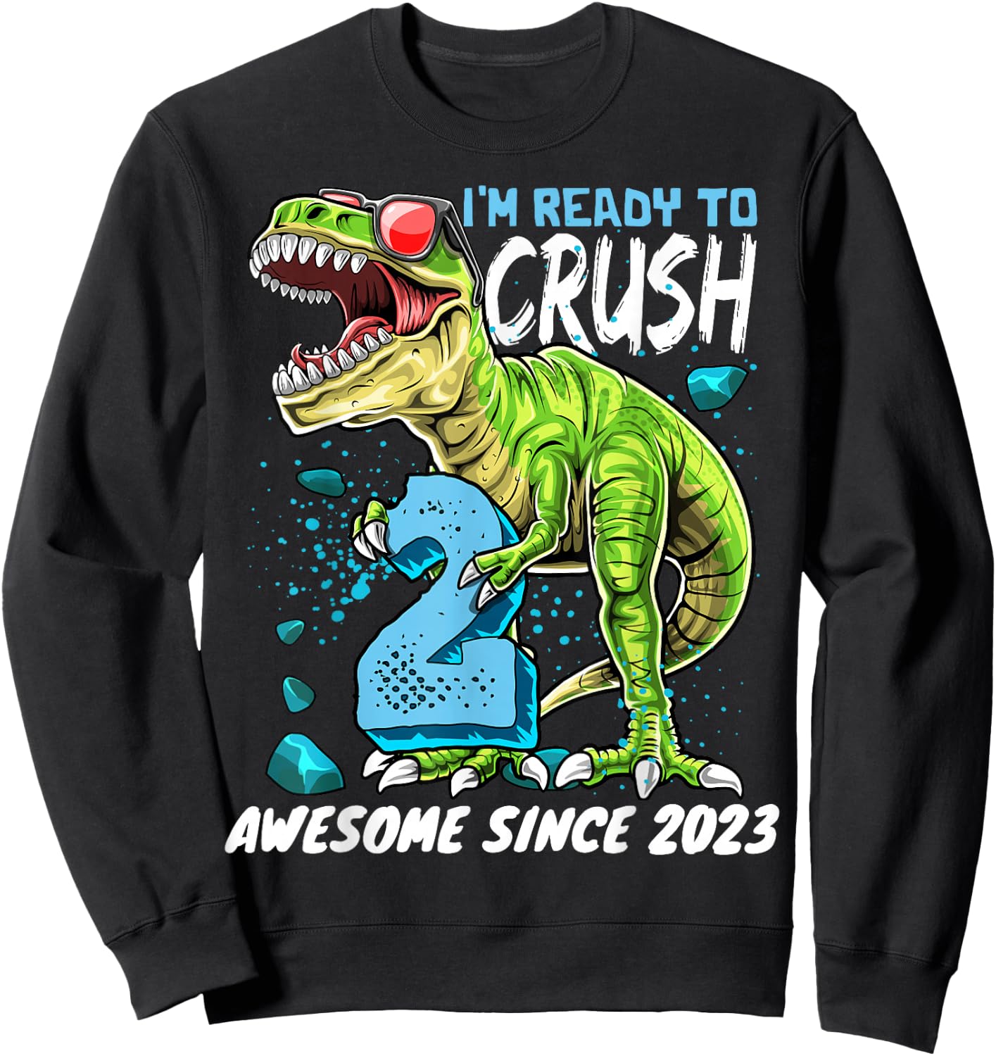 2nd Birthday T Rex Dinosaur Party Boys Rawr I'm 2 Sweatshirt - Sweatshirt | Black