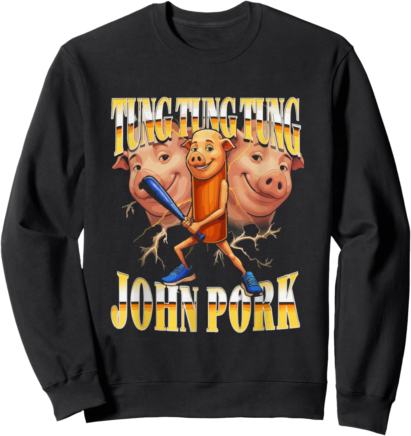 John Pork Tung Tung Tung Meme Humor Sweatshirt - Sweatshirt | Black