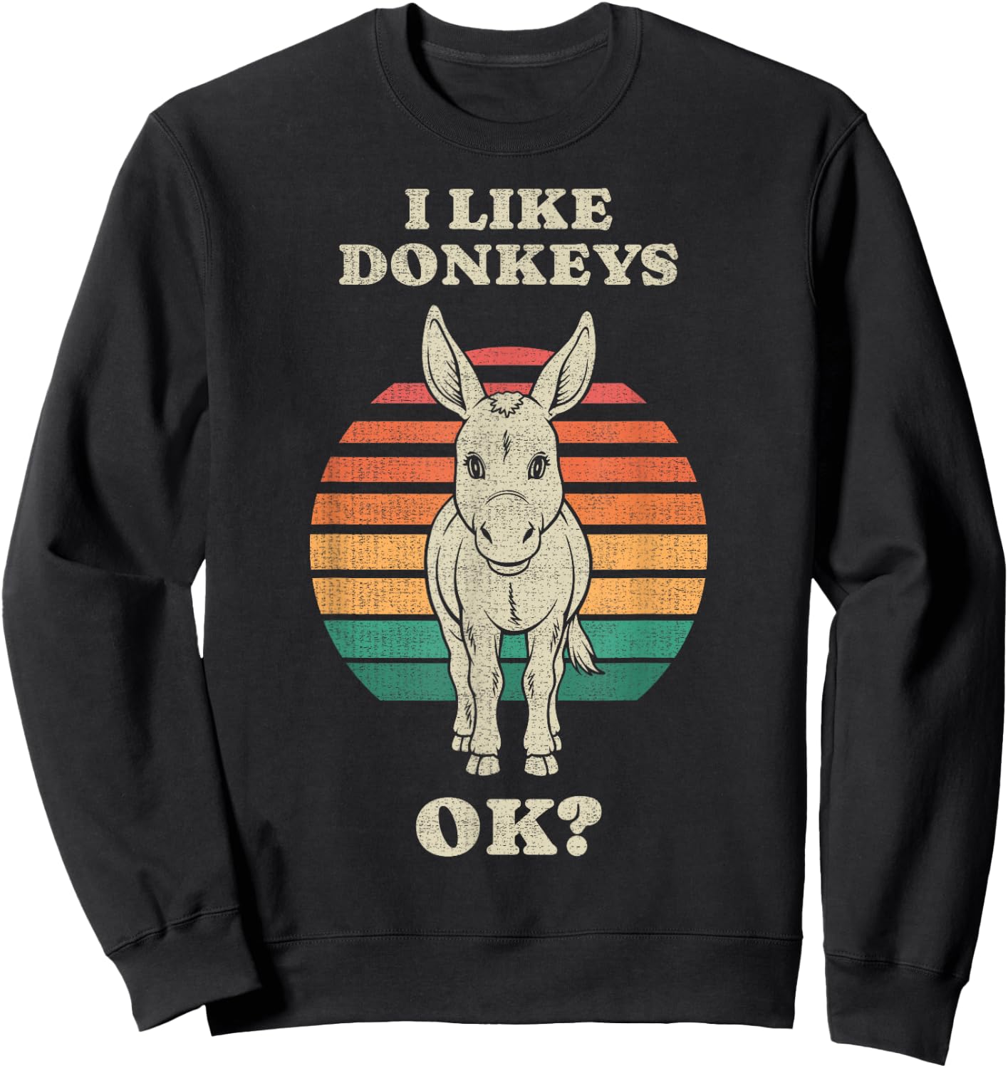 Funny Donkey Lover Animal Retro 70s Sweatshirt - Sweatshirt | Black