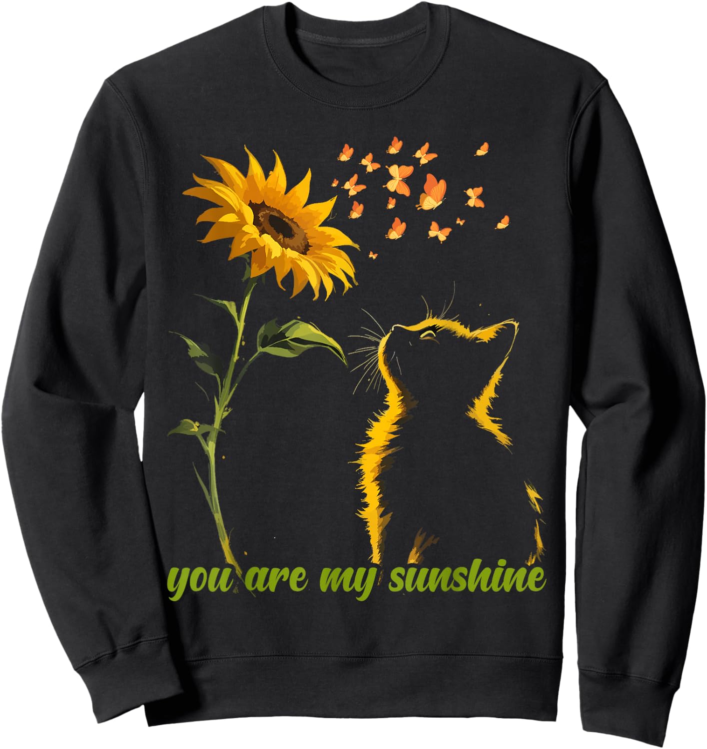 Sitting Yellow Kitten Sunflower Fragrance Butterfly Sweatshirt - Sweatshirt | Black