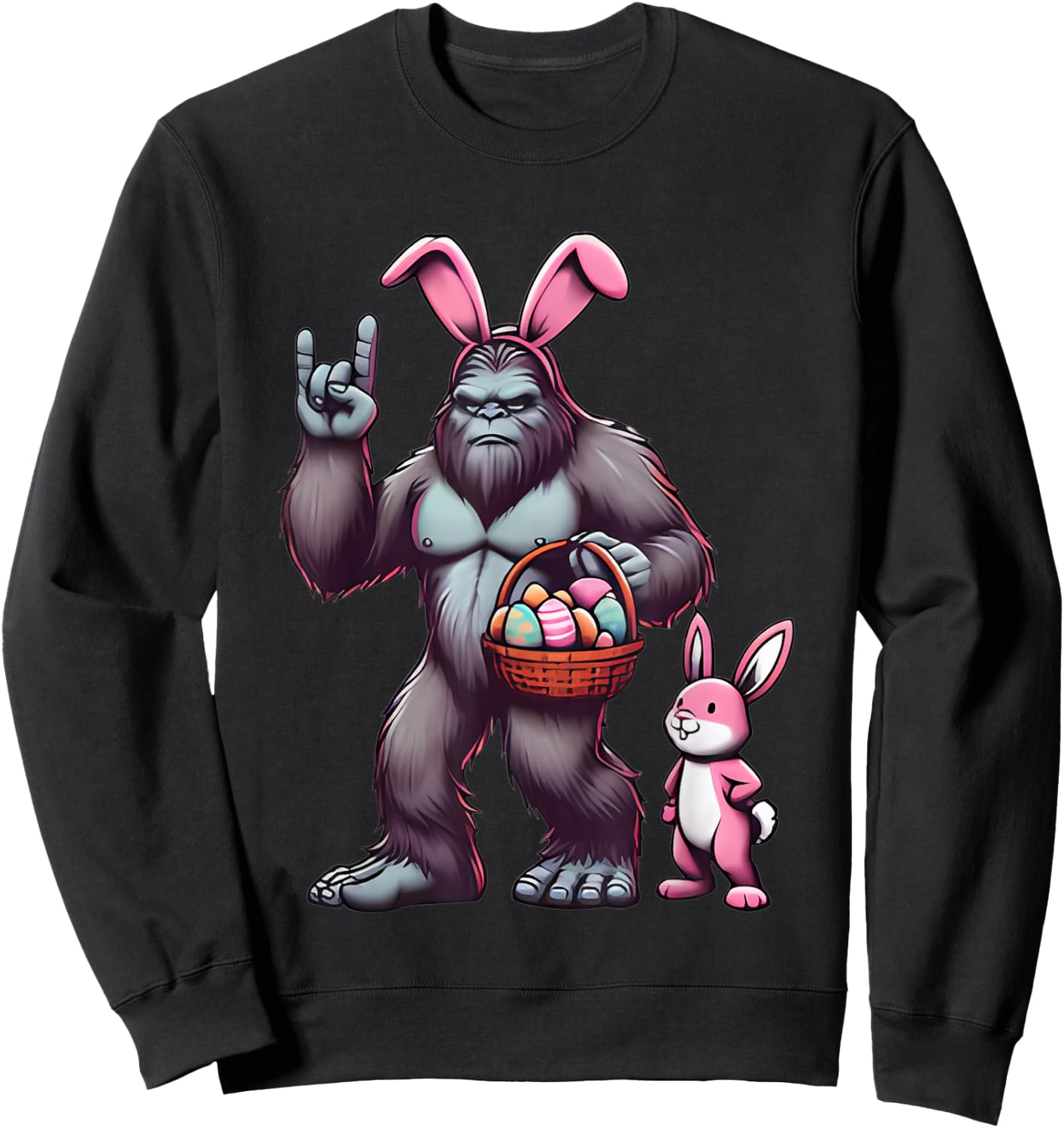 Bigfoot Sasquatch Bunny Easter Eggs Retro Men Boys Kids Cute Sweatshirt - Sweatshirt | Black