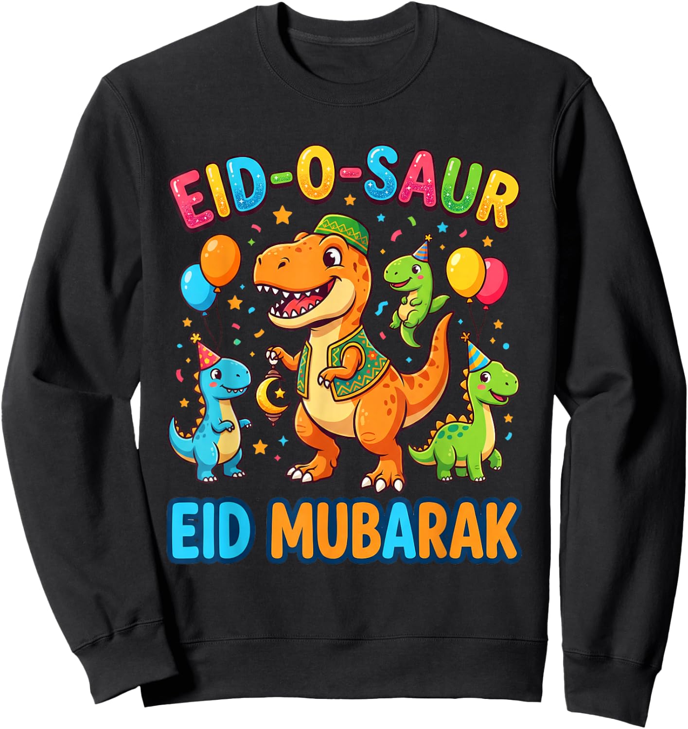 Funny Happy Eid Mubarak for Muslim Dinosaur Kids Youth Boys Sweatshirt - Sweatshirt | Black