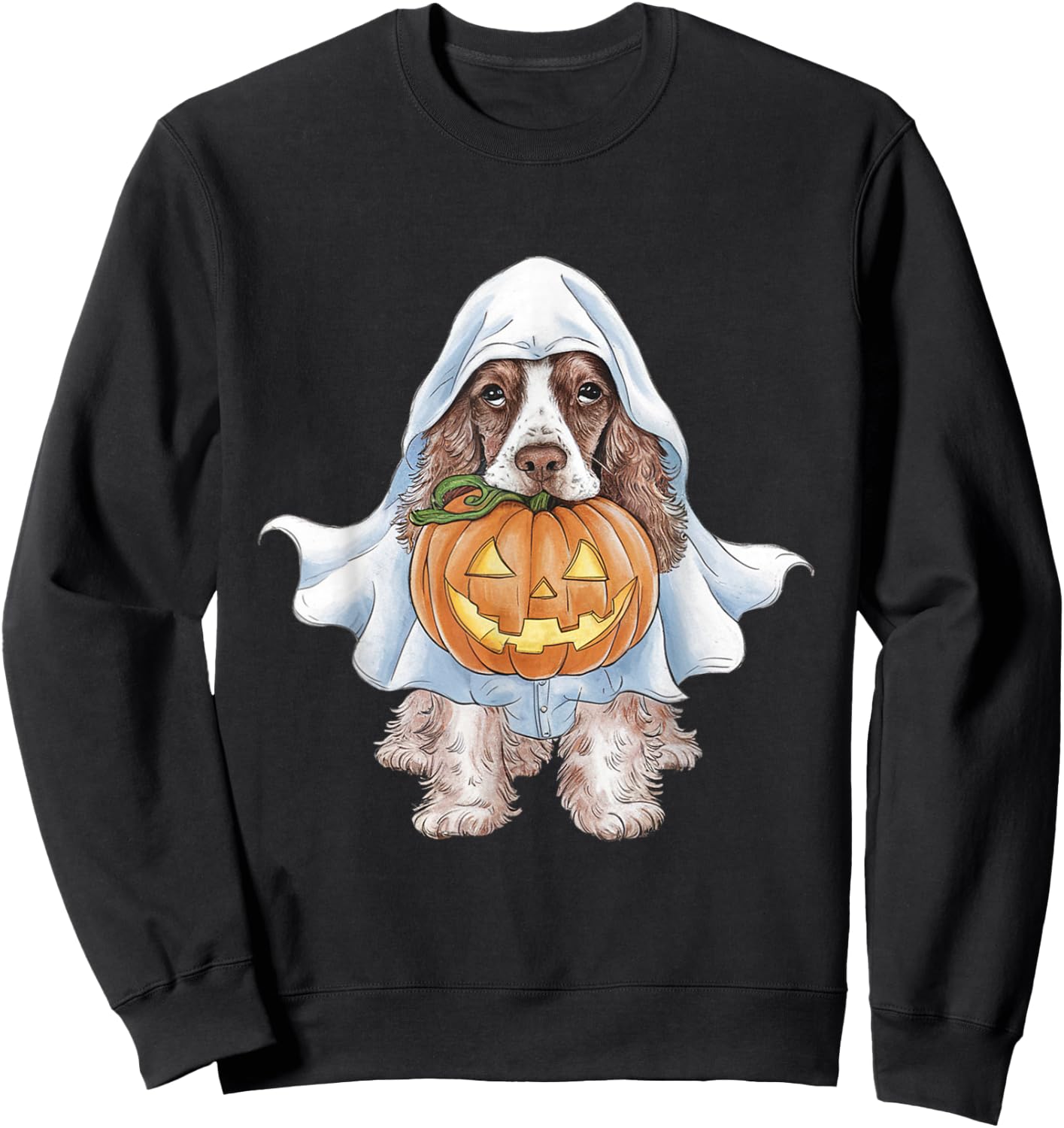 Cocker Spaniel Ghost Dog Halloween Men Women Kids Sweatshirt - Sweatshirt | Black