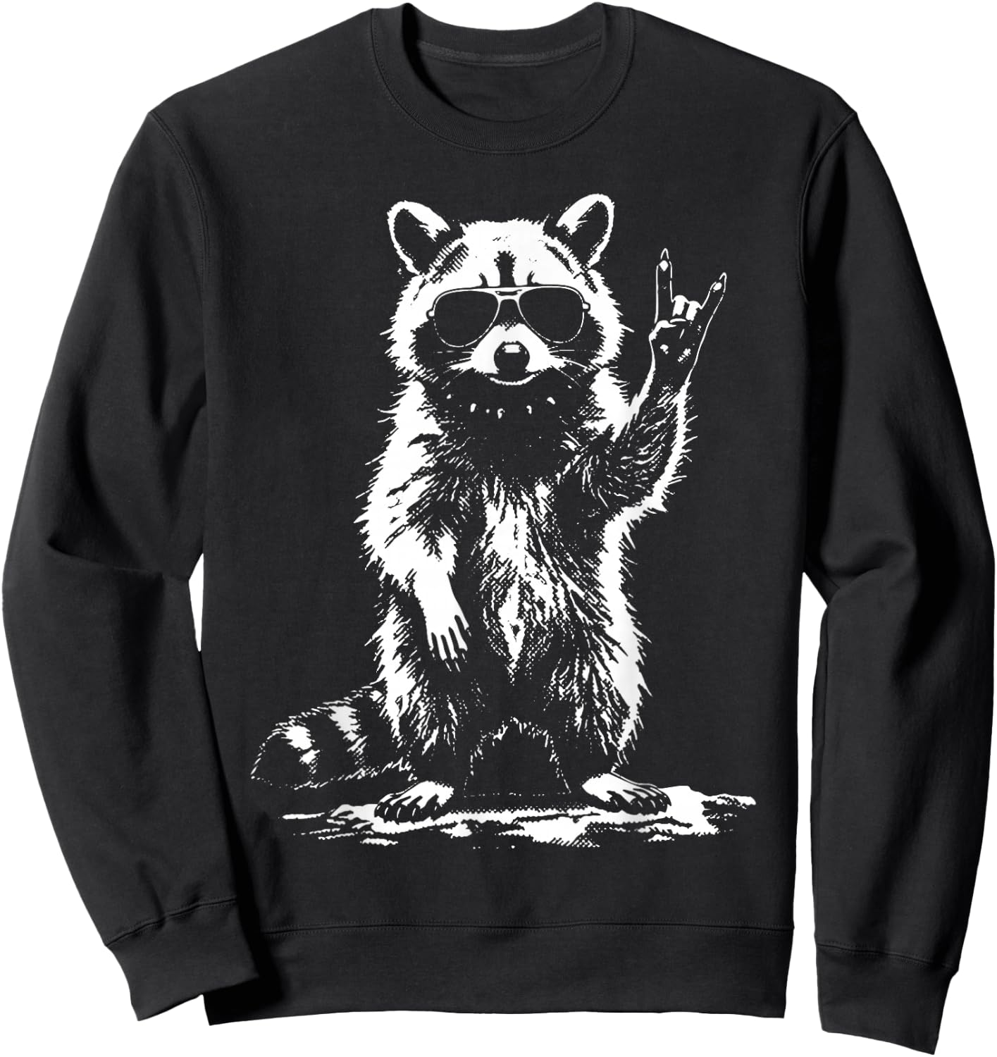 Raccoon Rock Music Rock Star Funny Animal Band Design Sweatshirt - Sweatshirt | Black