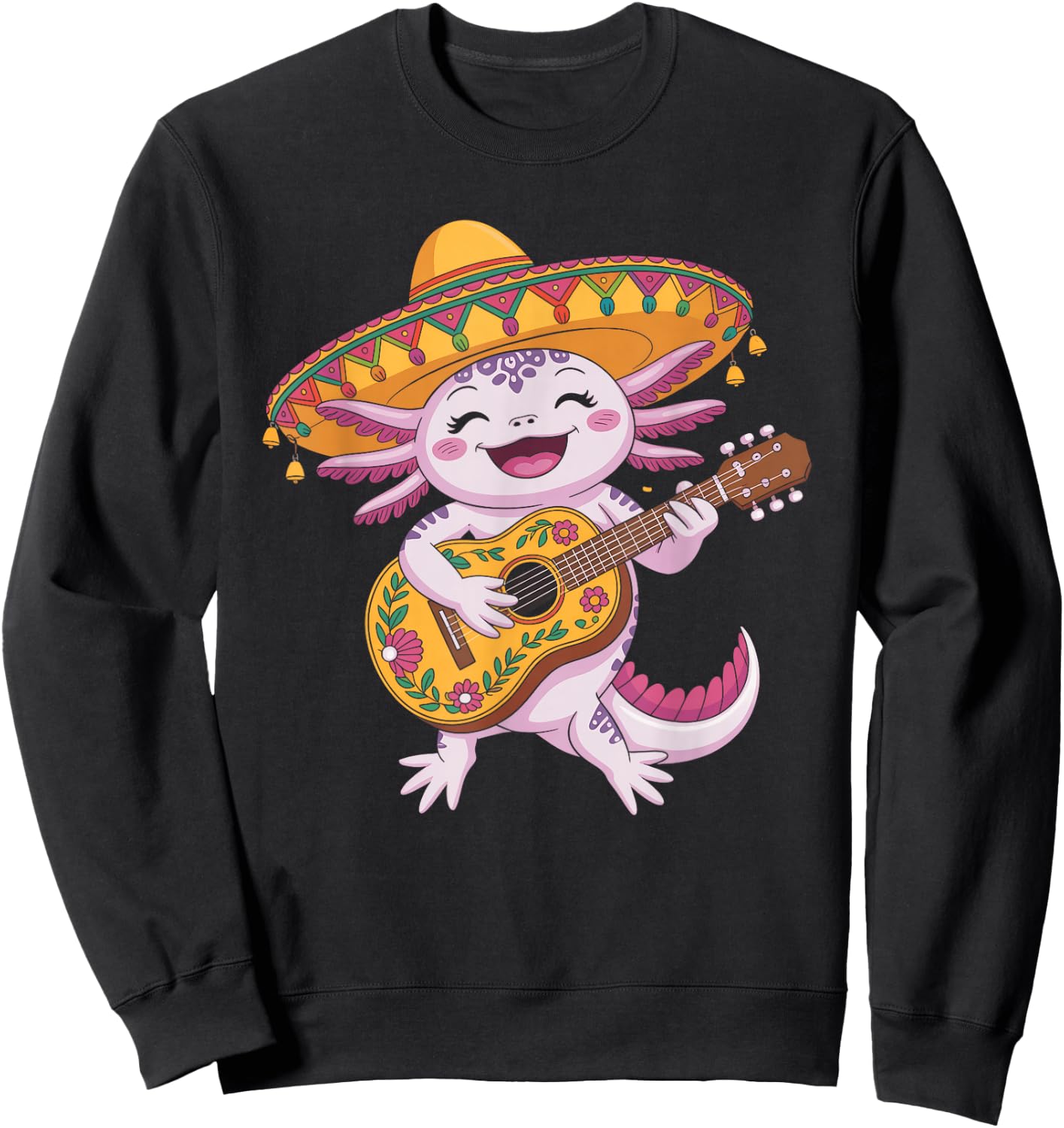 Mariachi Axolotl Fiesta Cinco De Mayo Party Sombrero Guitar Sweatshirt - Sweatshirt | Black