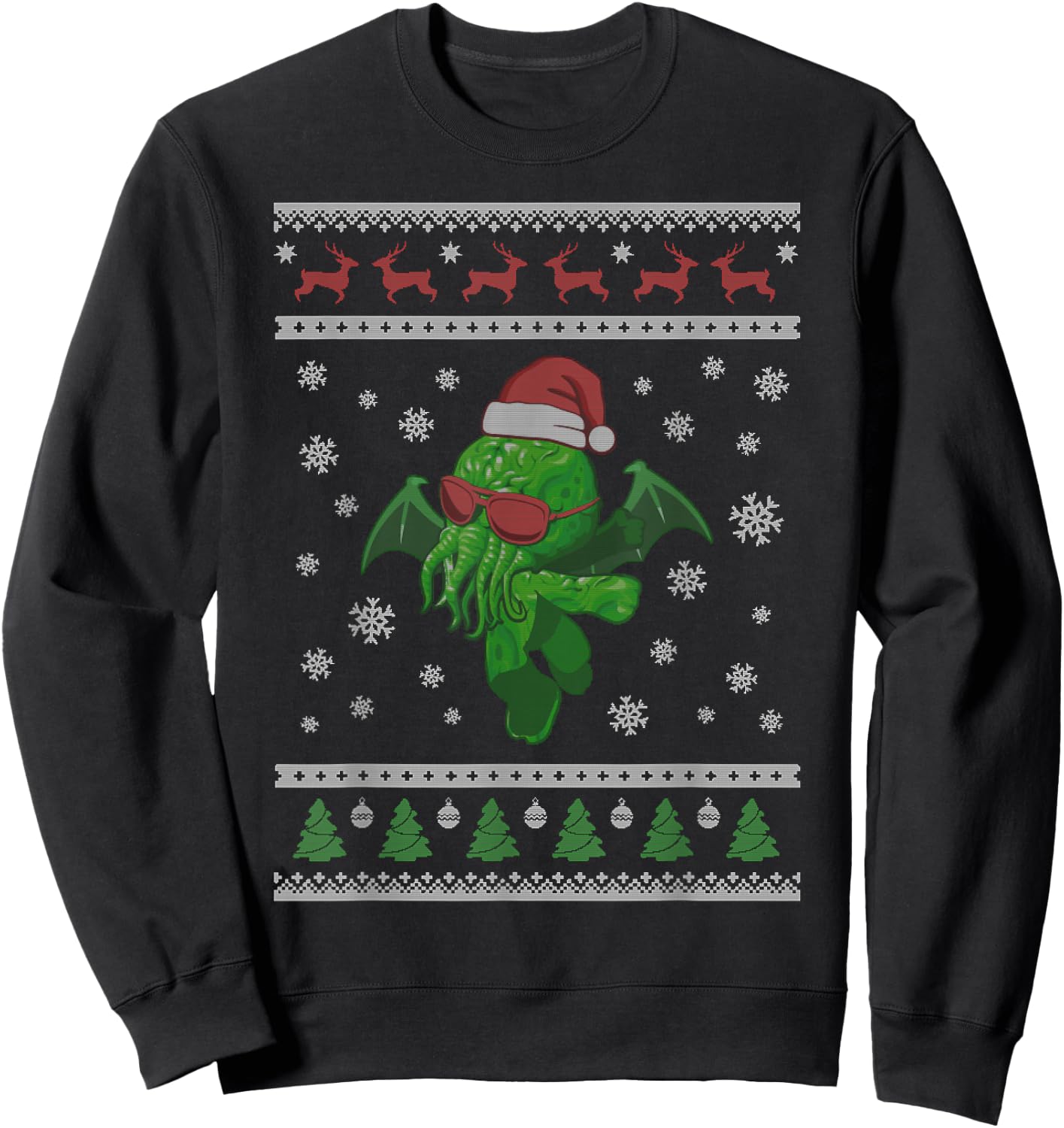 Cute Cthulhu Xmas Squid Monster Ugly Christmas Sweatshirt - Sweatshirt | Black