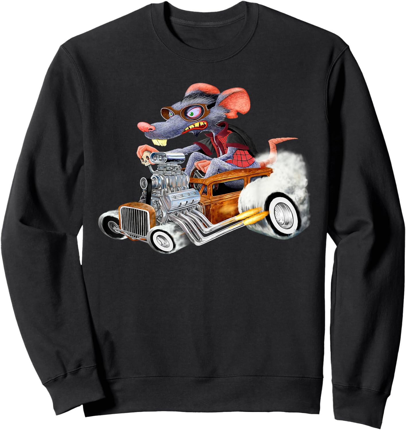 Rat Rod Drag Racing Old School Cars Rat on top Hot Rod Gift Sweatshirt - Sweatshirt | Black