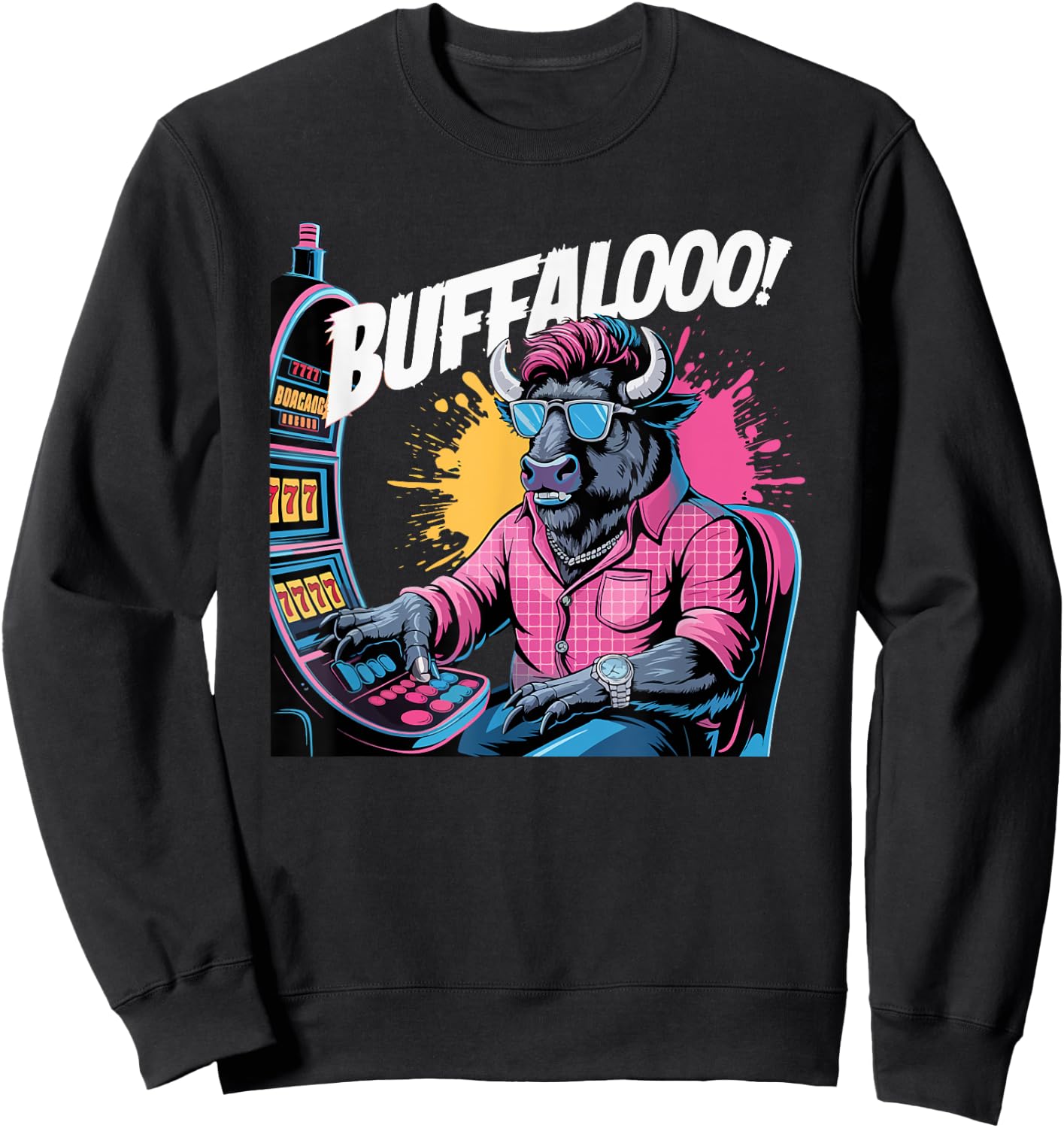Buffalo Slot Machine Funny Casino Lovers Art Sweatshirt - Sweatshirt | Black