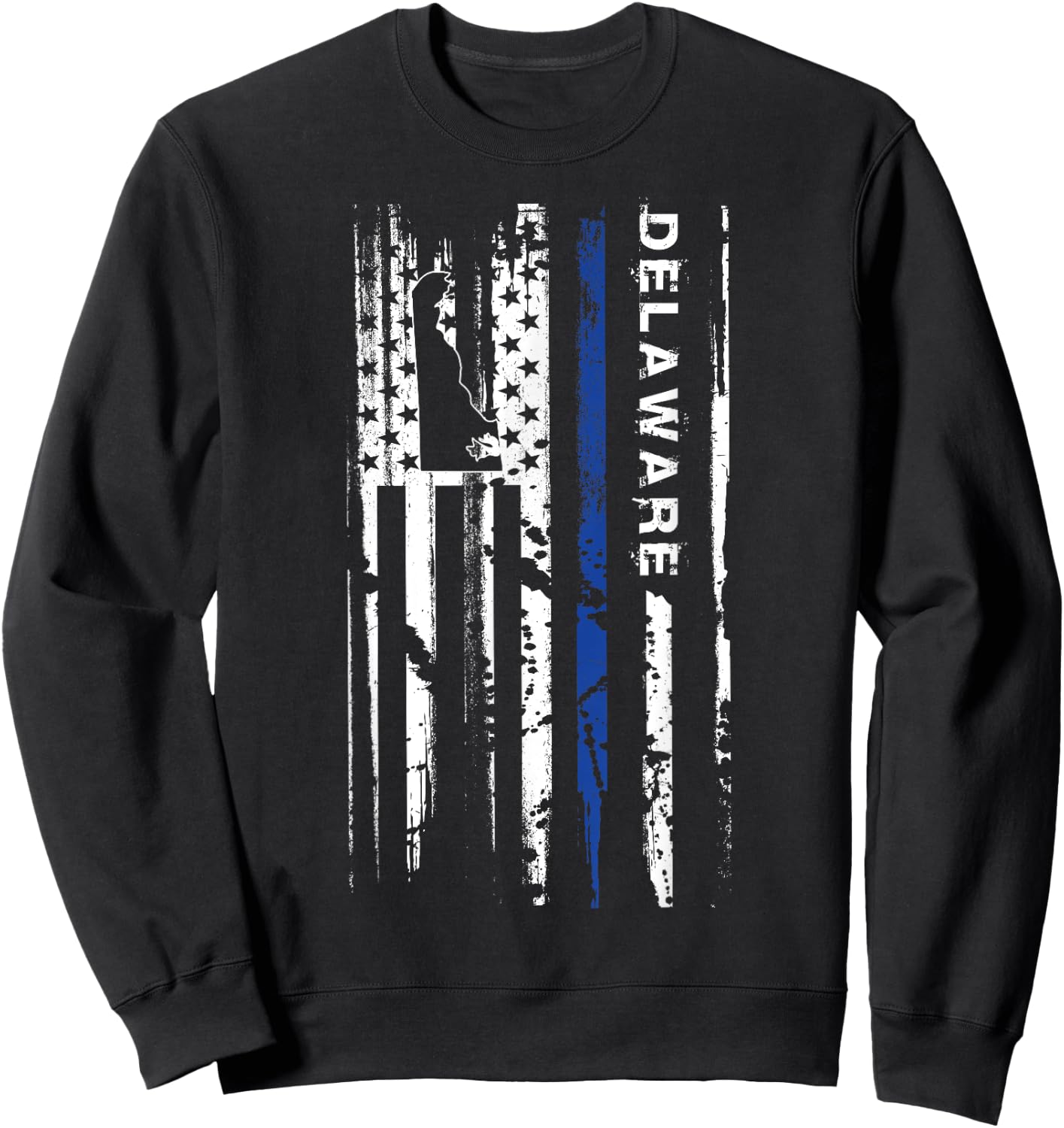 Delaware Cop Thin Blue Line LEO Police American Flag Women Men Sweatshirt - Sweatshirt | Black