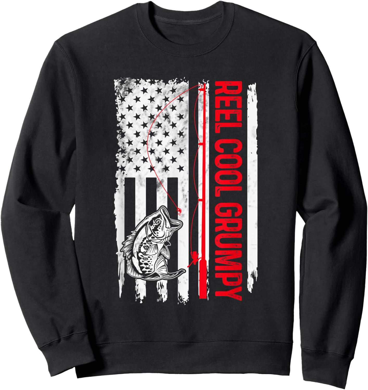 Reel Cool Grumpy Fishing American Flag Funny Grandpa Sweatshirt - Sweatshirt | Black
