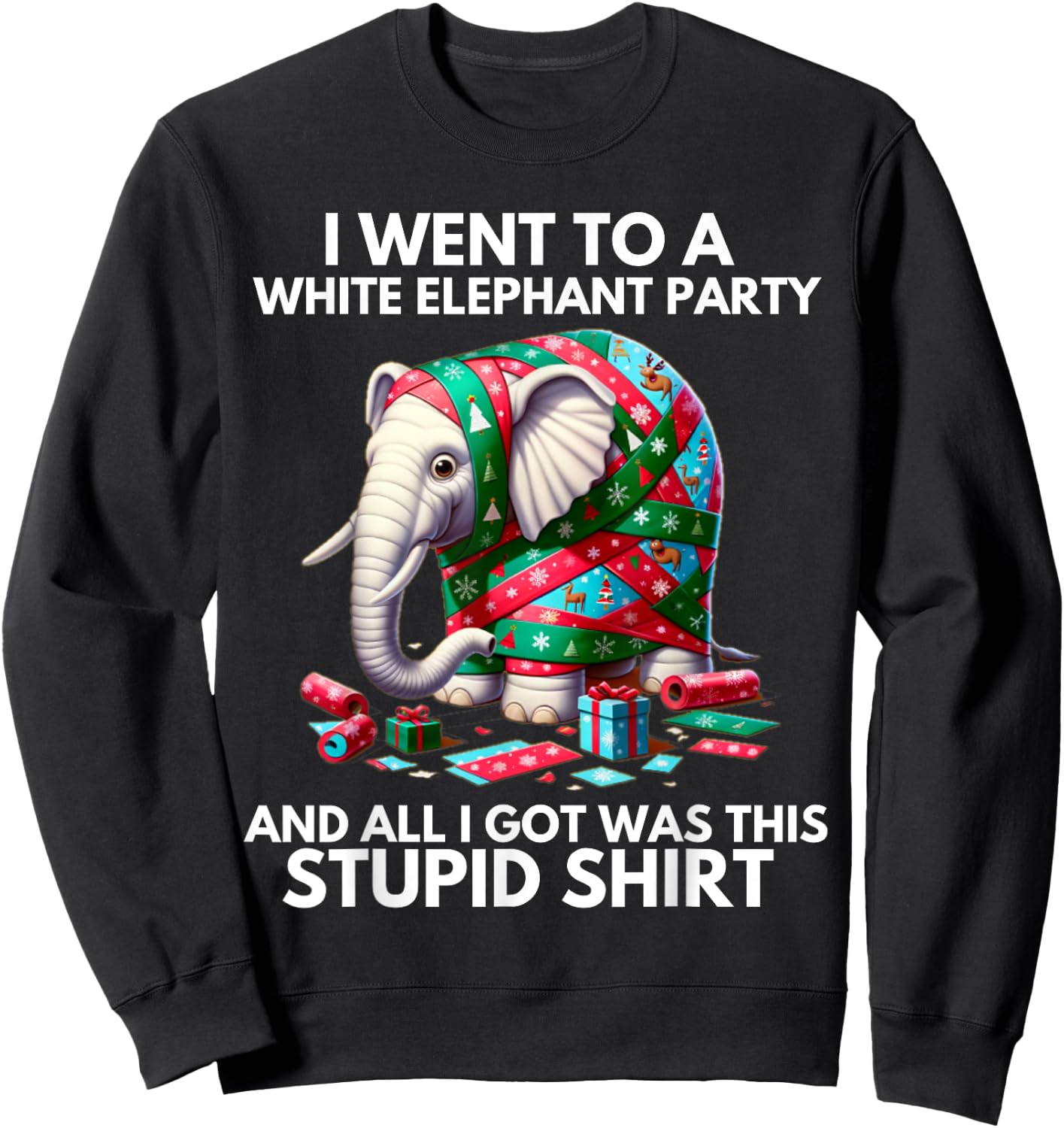 Funny White Elephant Gift Wrapped Elephant Dumb Gift Sweatshirt - Sweatshirt | Black