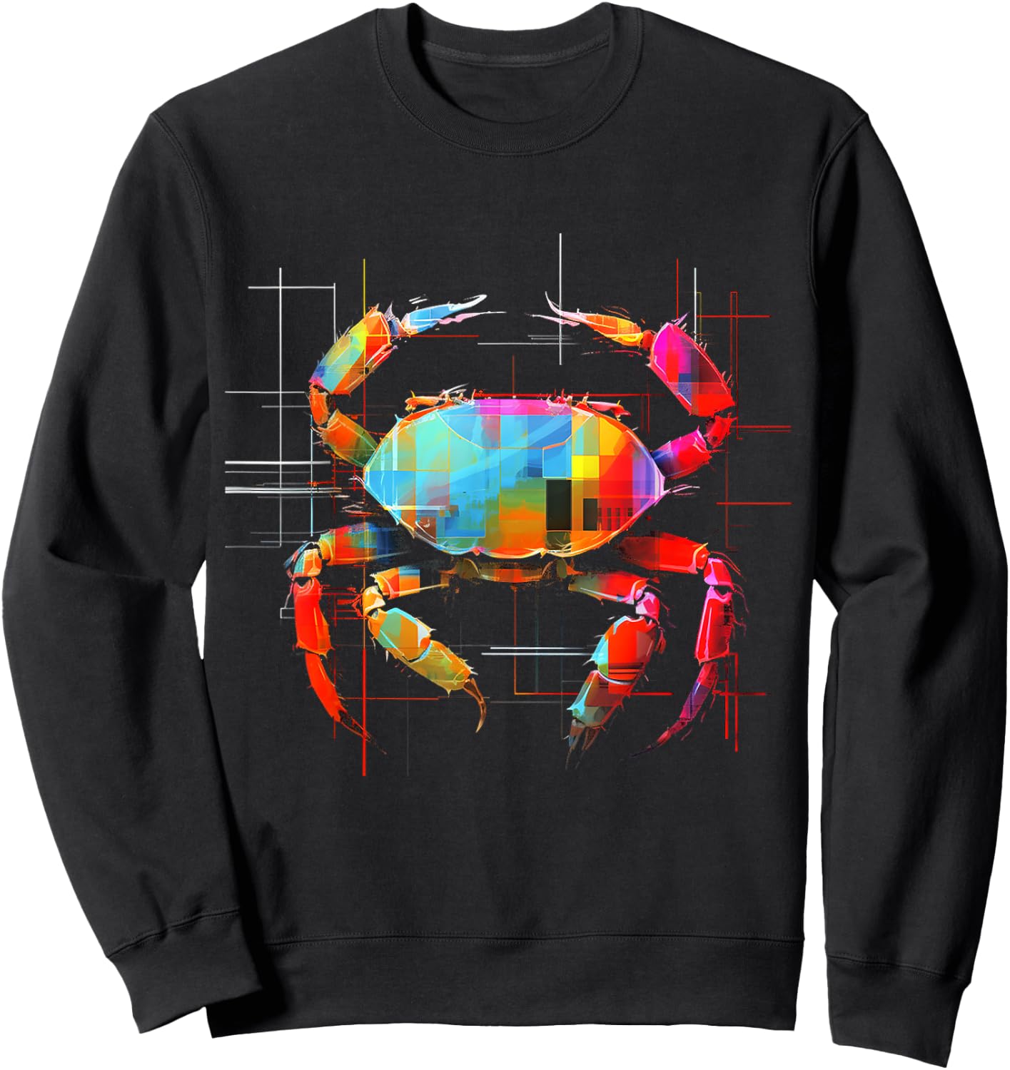Crab Geometric Animal Art Graphic Motif Crab Sweatshirt - Sweatshirt | Black