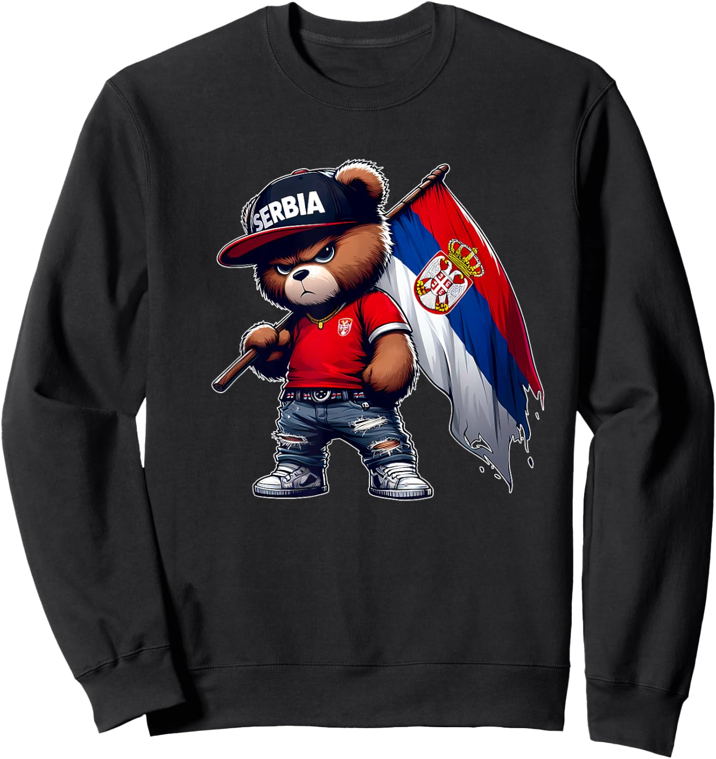 Cute Teddy Bear Serbian Flag Yugoslavia Serbia , red Sweatshirt - Sweatshirt | Black