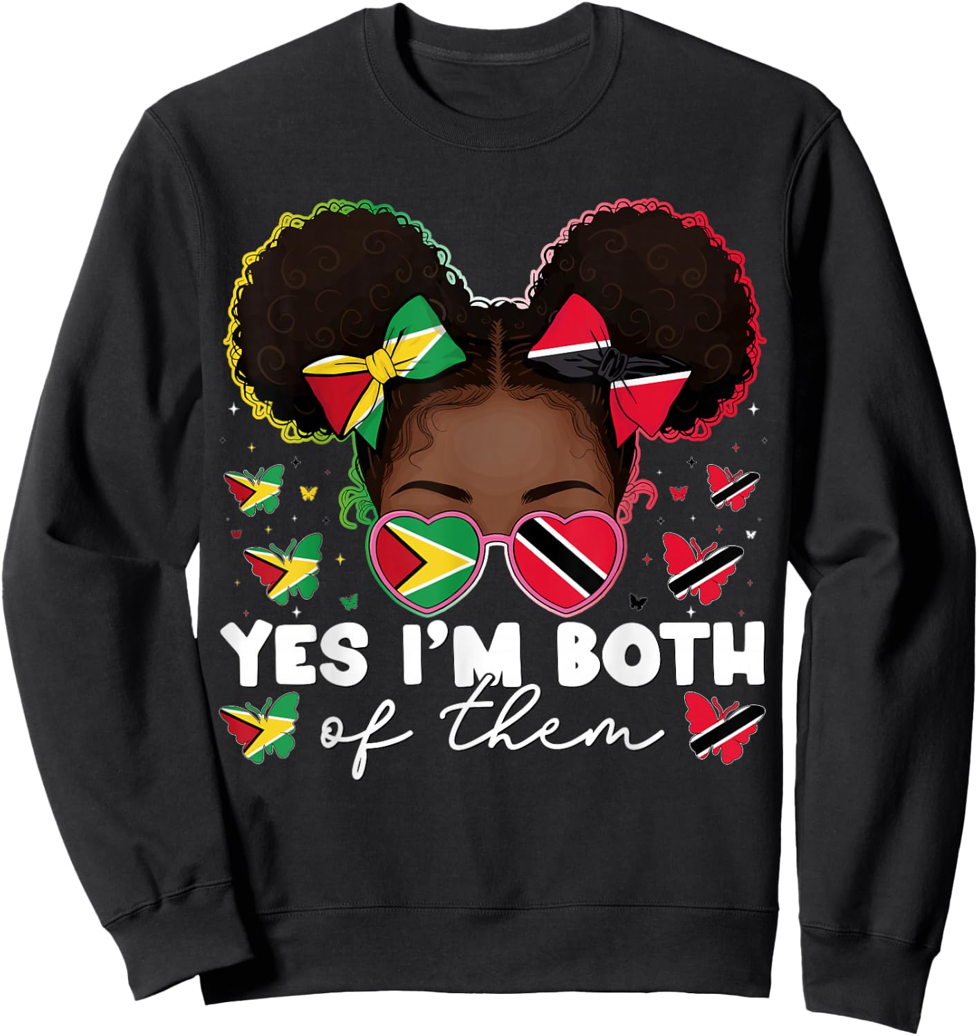 Half Trinidadian Guyanese Trinidad Flag Guyana Kids Girls Sweatshirt - Sweatshirt | Black