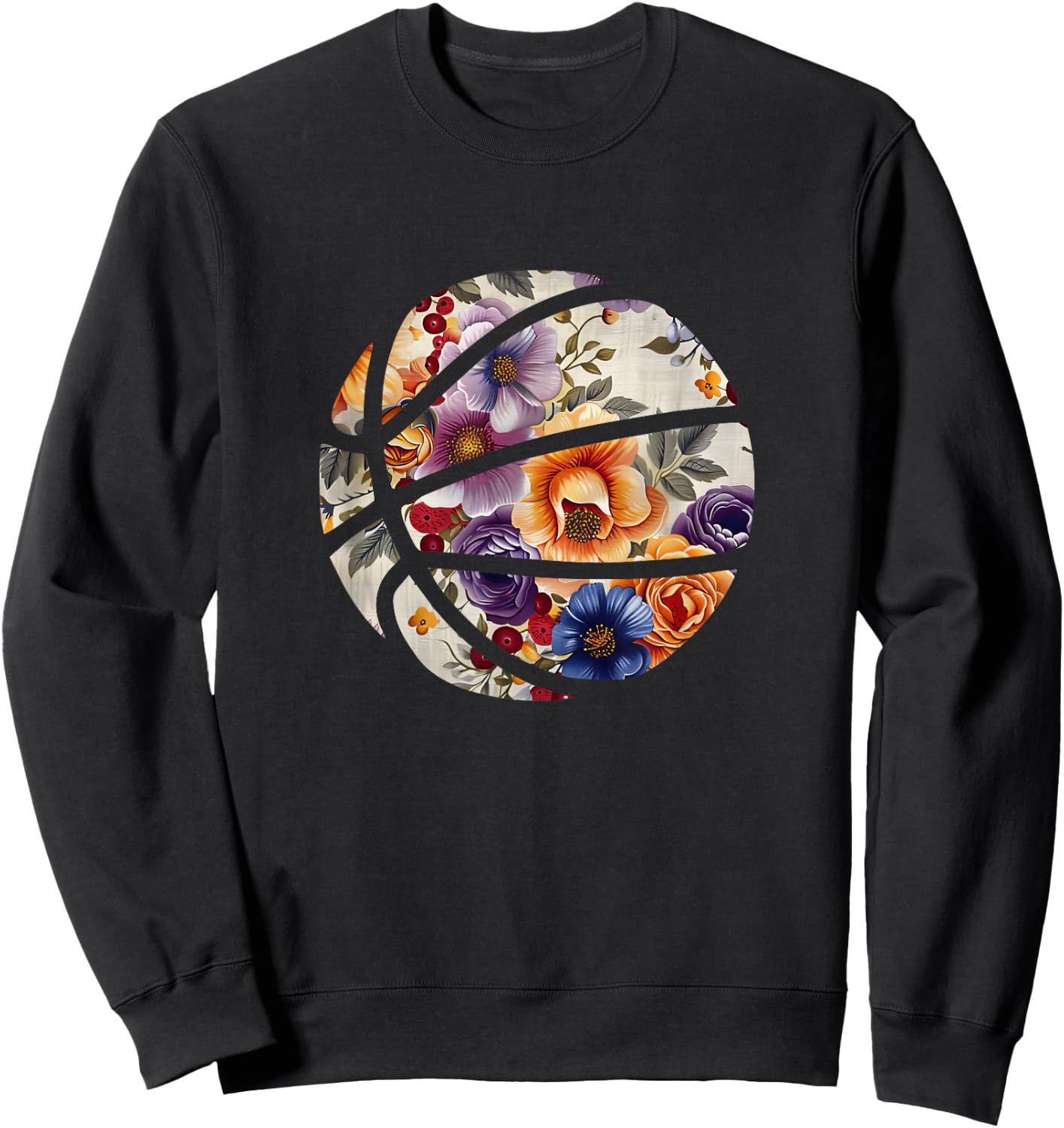 Basketball Silhouette Flowers Botanical Floral Sweatshirt - Sweatshirt | Black