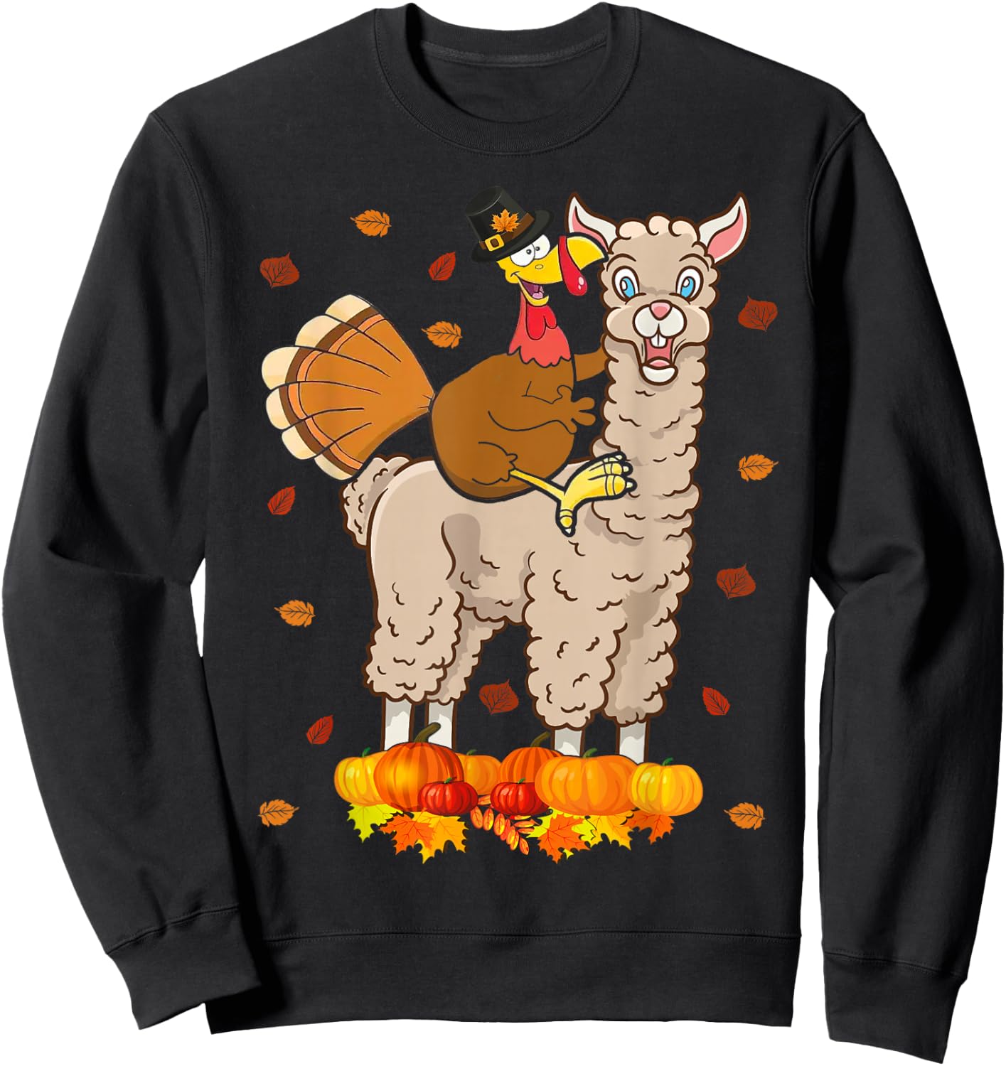 Turkey Riding Llama Cute Thanksgiving Turkey Llama Lover Sweatshirt - Sweatshirt | Black