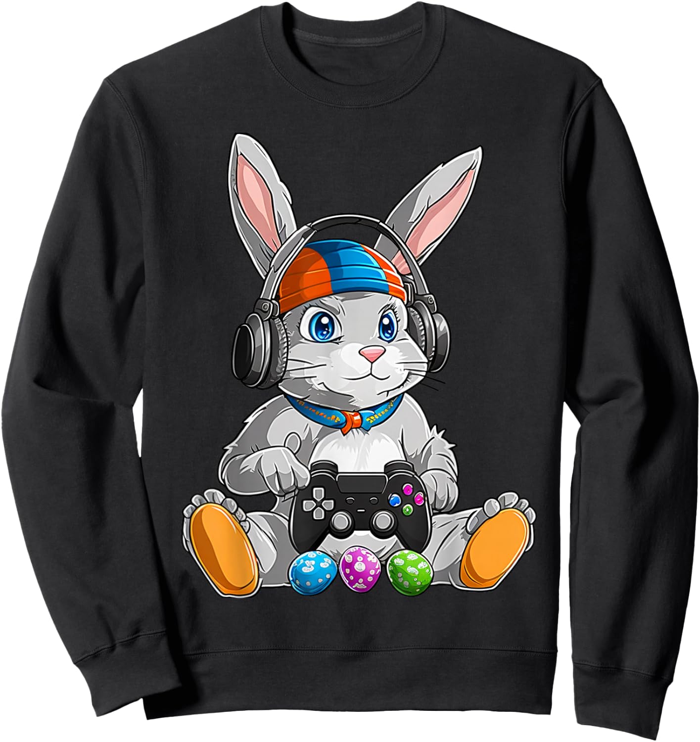 Happy Easter Day Bunny Egg Funny Boys Girls Kids Gamer Sweatshirt - Sweatshirt | Black