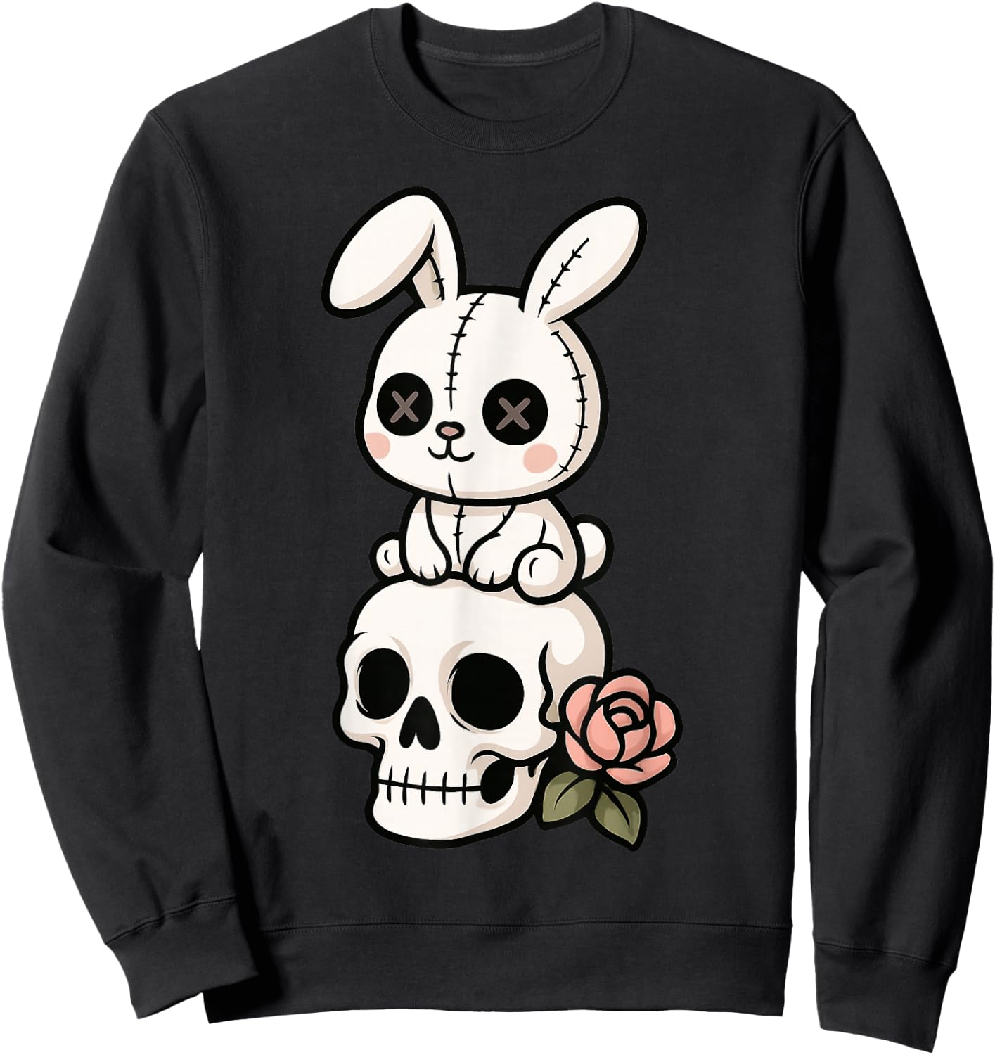 Goth Bunny Creepy Cute Skull Gothic Aesthetic Skull Rabbit Sweatshirt - Sweatshirt | Black