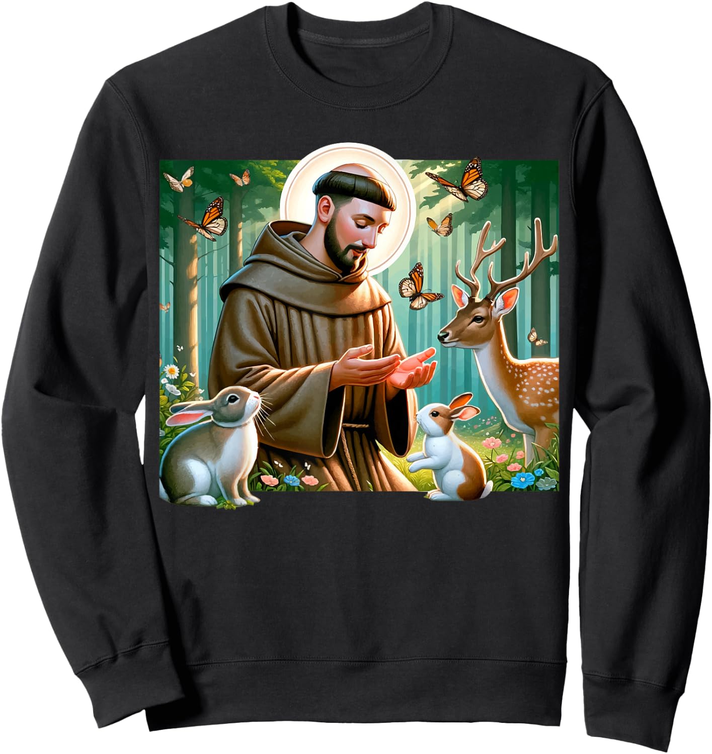 St Francis of Assisi Patron Saint of Animals Forest Catholic Sweatshirt - Sweatshirt | Black