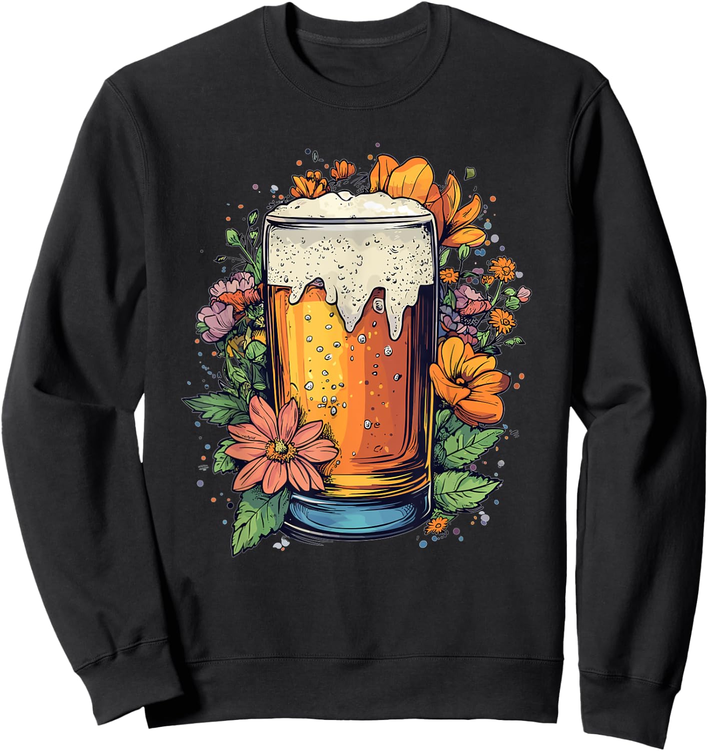 Floral Beer Glass With Blossoming Flowers Sweatshirt - Sweatshirt | Black