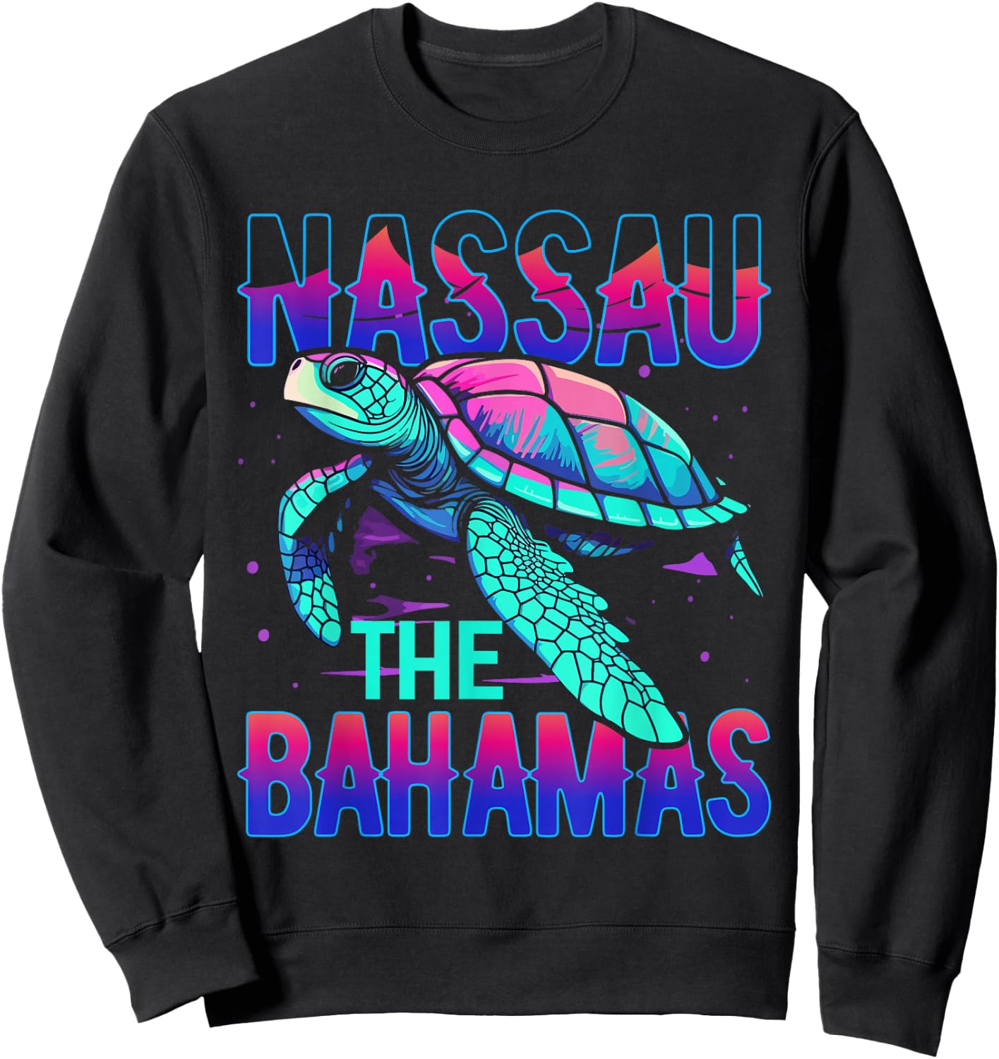 Nassau Bahamas Designs By AKOKAY -Adults, -Kids Sea Turtle Bahamas Souvenirs Bahamas Black Small Classic Fit Short Sleeve Sweatshirt - Sweatshirt | Black