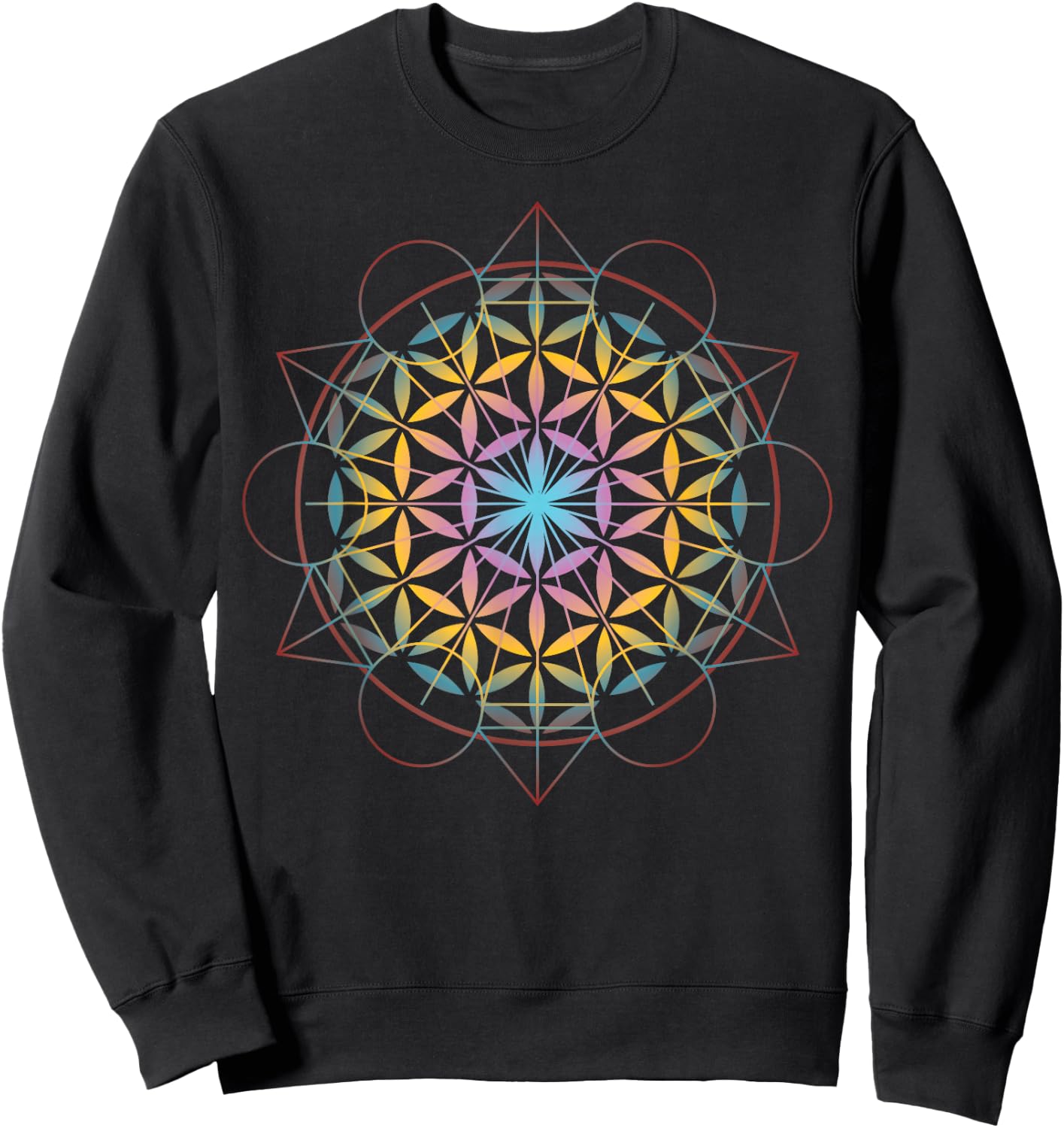 Geometrical Flower of Life Spiritual Mandela Gift Sweatshirt - Sweatshirt | Black