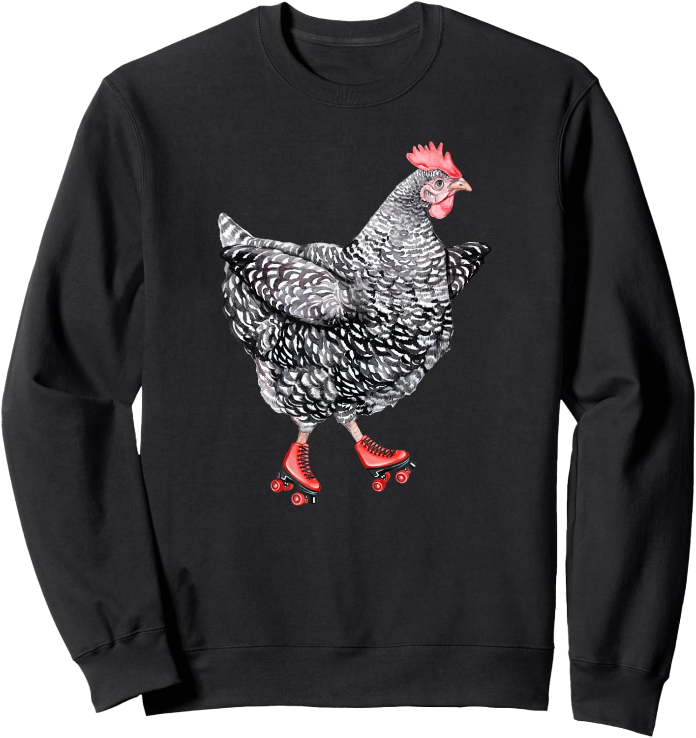 Cute Roller Skating Chicken - Barred Rock Hen Roller Derby Sweatshirt - Sweatshirt | Black