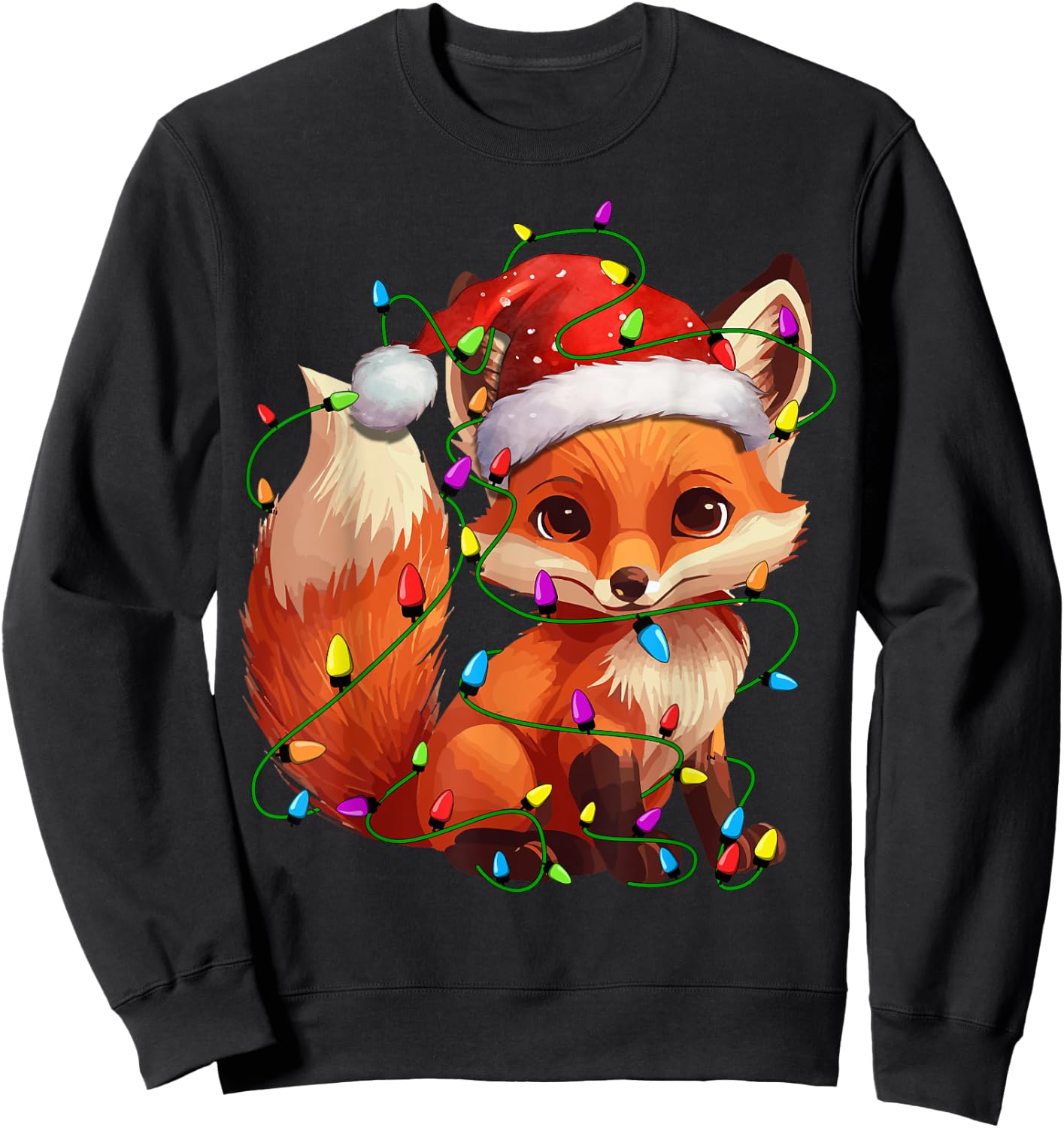 Fox Santa Christmas Tree Lighting Xmas Funny Sweatshirt - Sweatshirt | Black