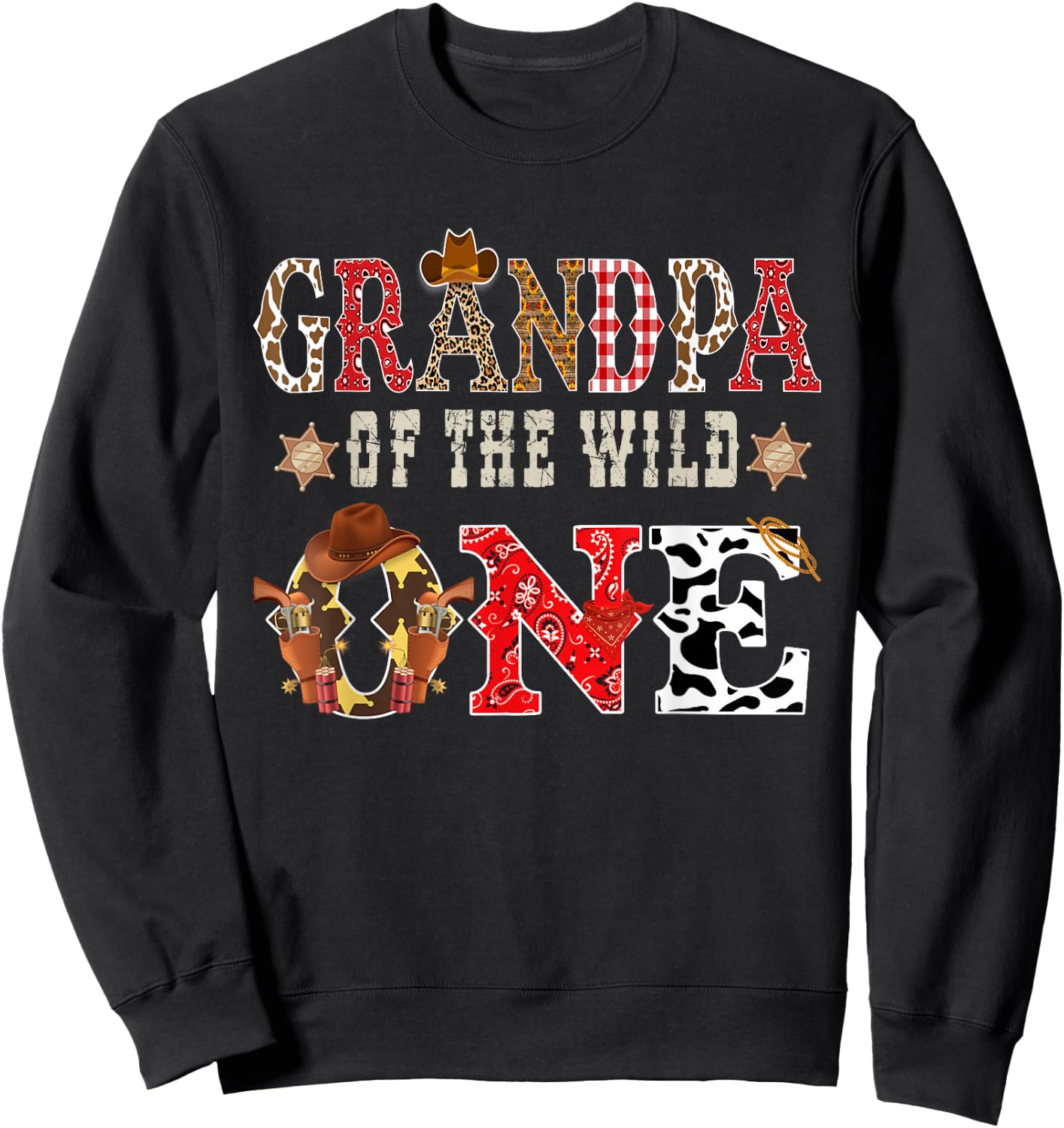 Grandpa of The Wild One Cowboy Western Rodeo Party Matching Sweatshirt - Sweatshirt | Black