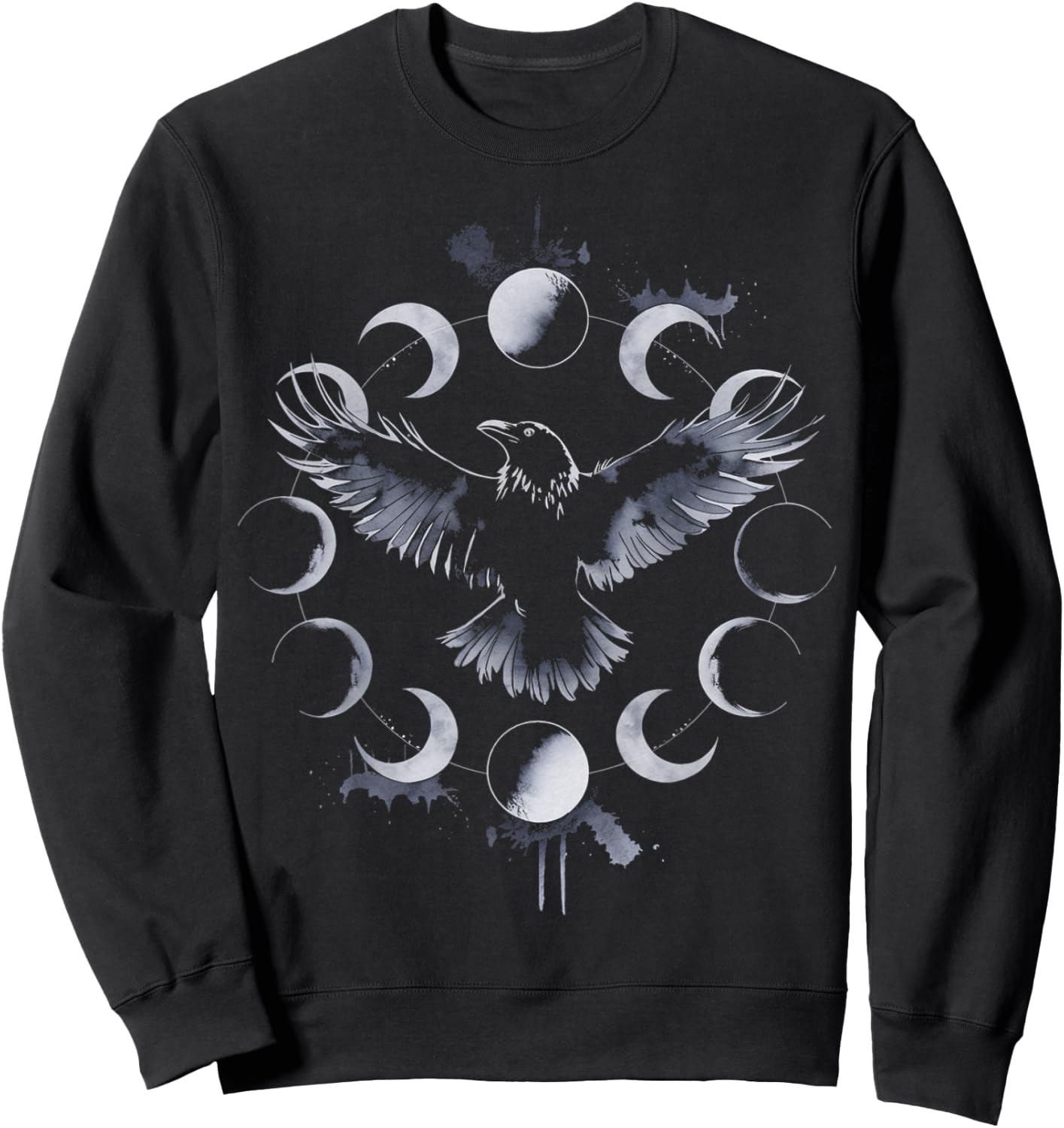 Black Crow Raven Moon Phases Gothic Art Occult Sweatshirt - Sweatshirt | Black