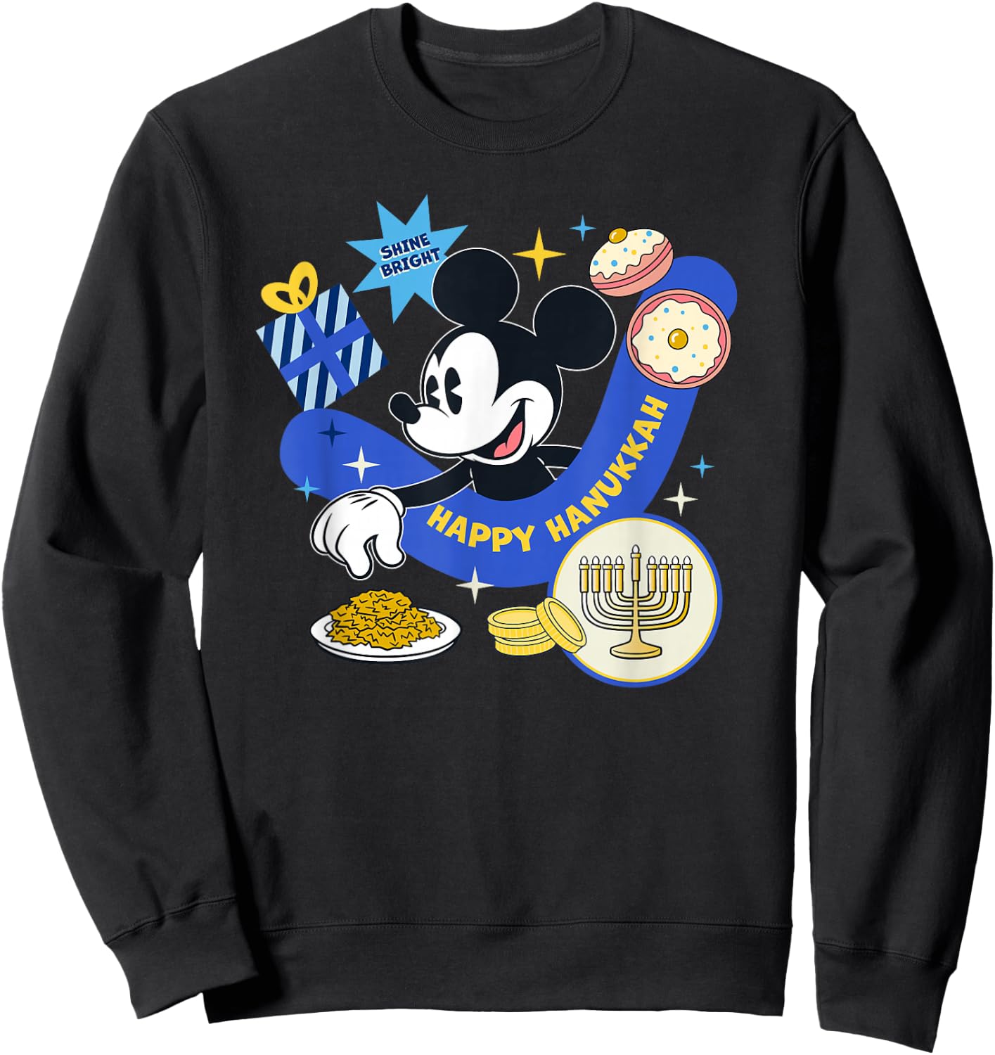 Disney Mickey Mouse Holiday Happy Hanukkah Shine Bright Sweatshirt - Sweatshirt | Black