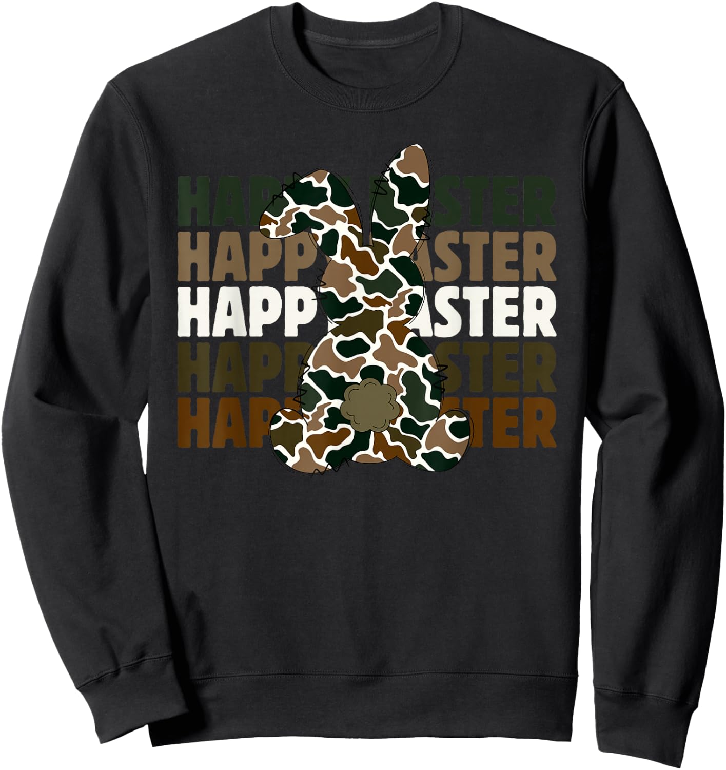 Happy Easter, Camo Bunny, Hunting, Camouflage Sweatshirt - Sweatshirt | Black