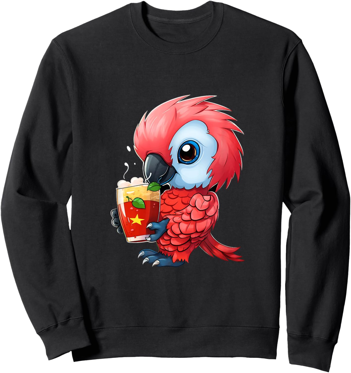 Parrot Strawberry Milk Drinking Parrot Bird Lover Sweatshirt - Sweatshirt | Black