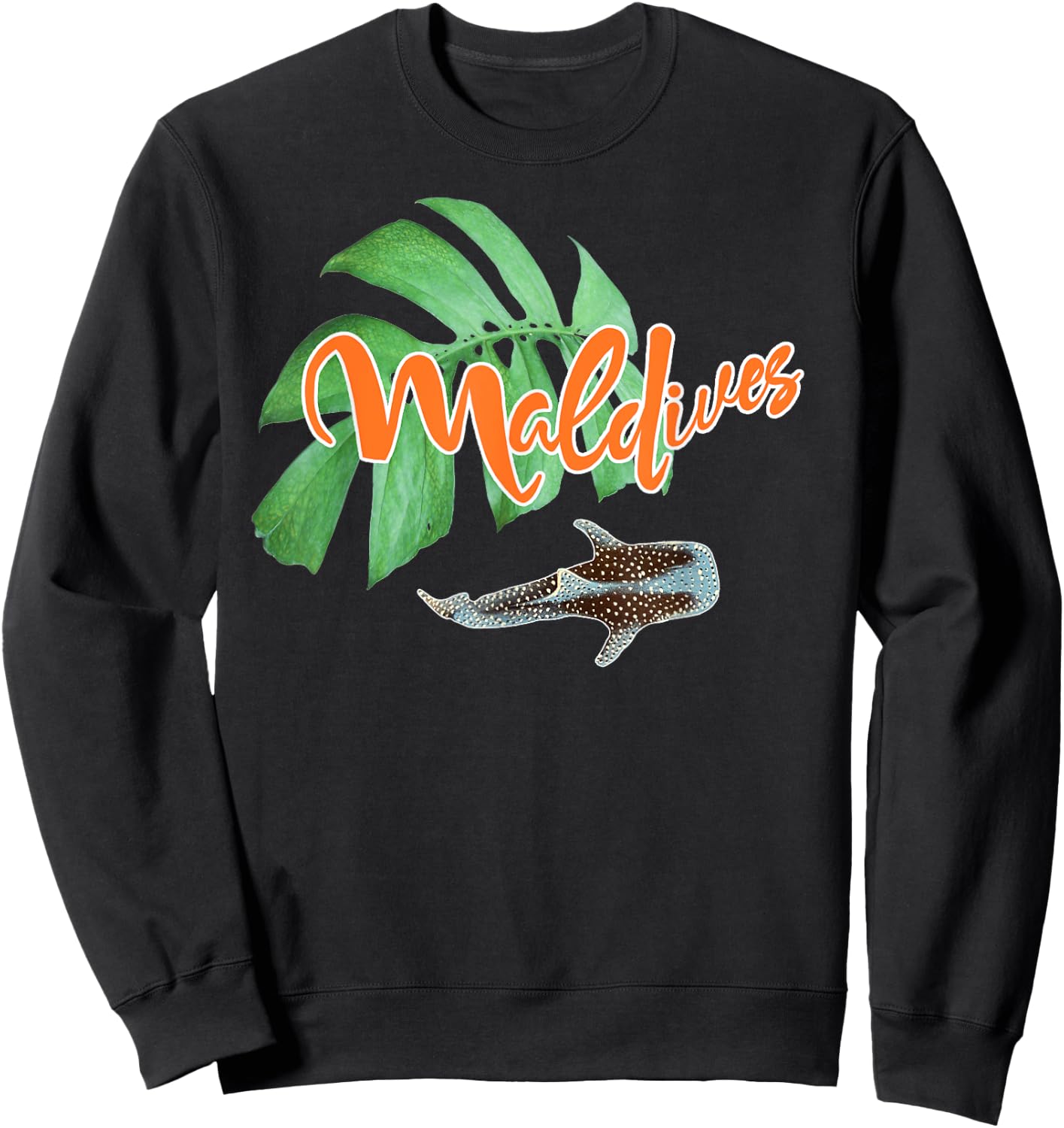 Maldives Whale Shark Monstera Vacation Travel Souvenir Gift Sweatshirt - Sweatshirt | Black