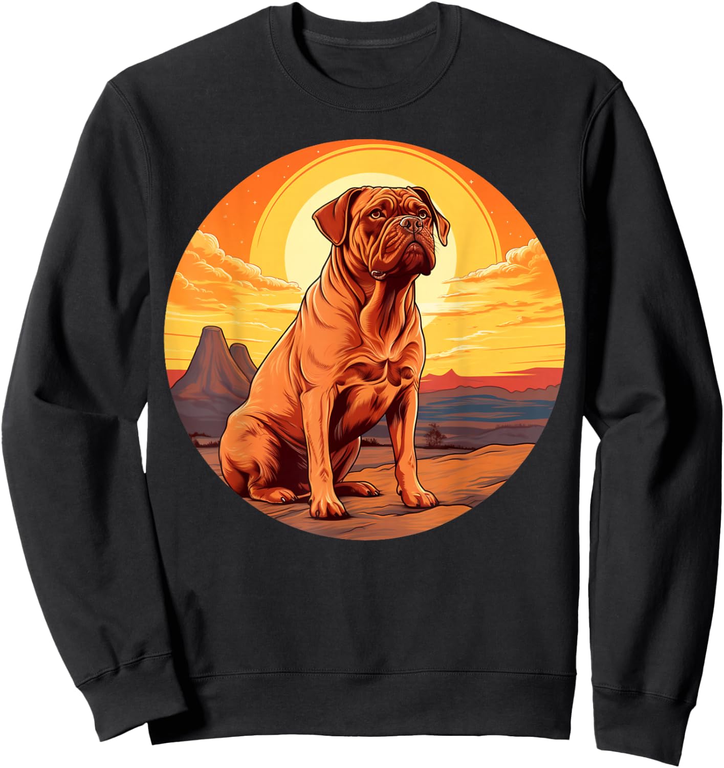 Retro Vintage Dogue de Bordeaux Dog Sunset French Mastiff Sweatshirt - Sweatshirt | Black