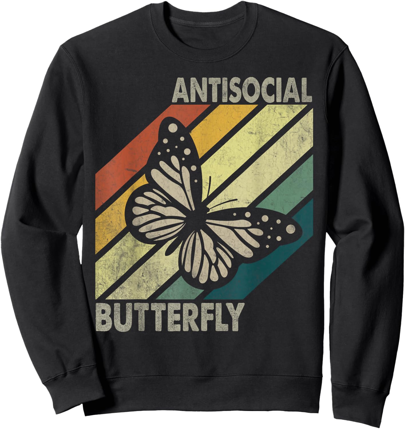 Vintage Antisocial Butterfly Women Gift Sweatshirt - Sweatshirt | Black