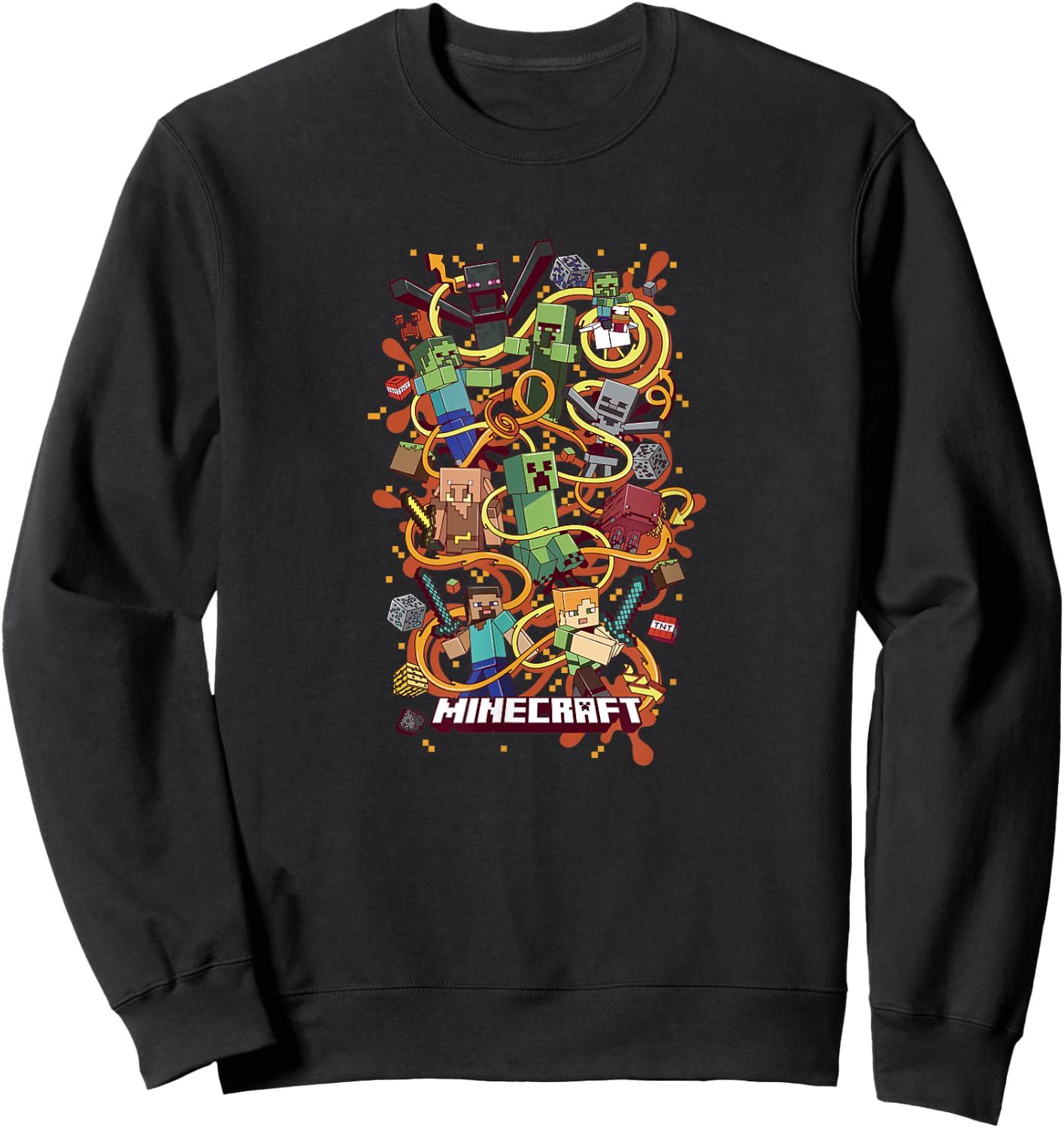 Minecraft Group Shot Funtage Arrow Composition , Black, S Sweatshirt - Sweatshirt | Black