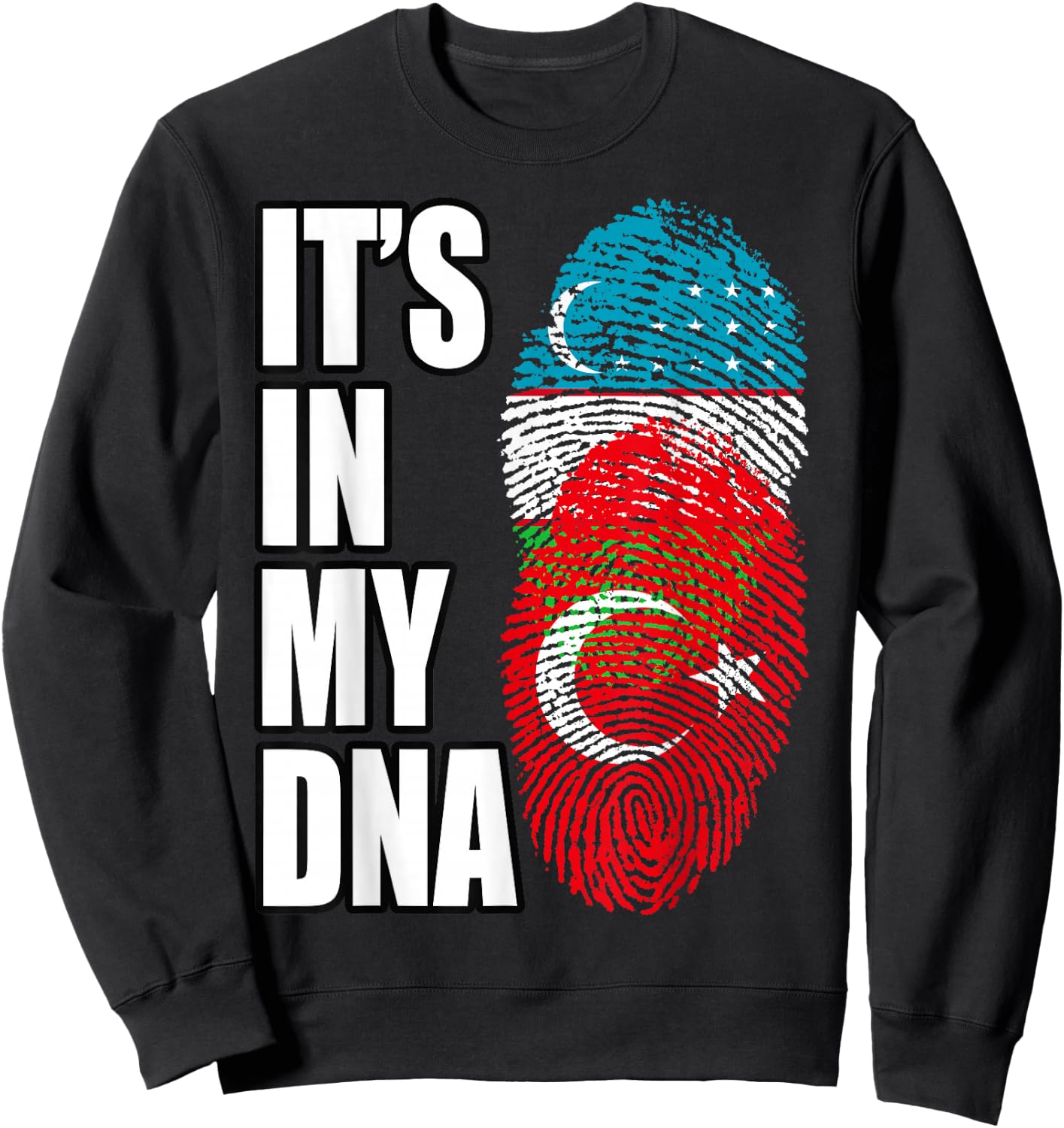 Uzbek And Turkish Mix Heritage DNA Flag Sweatshirt - Sweatshirt | Black