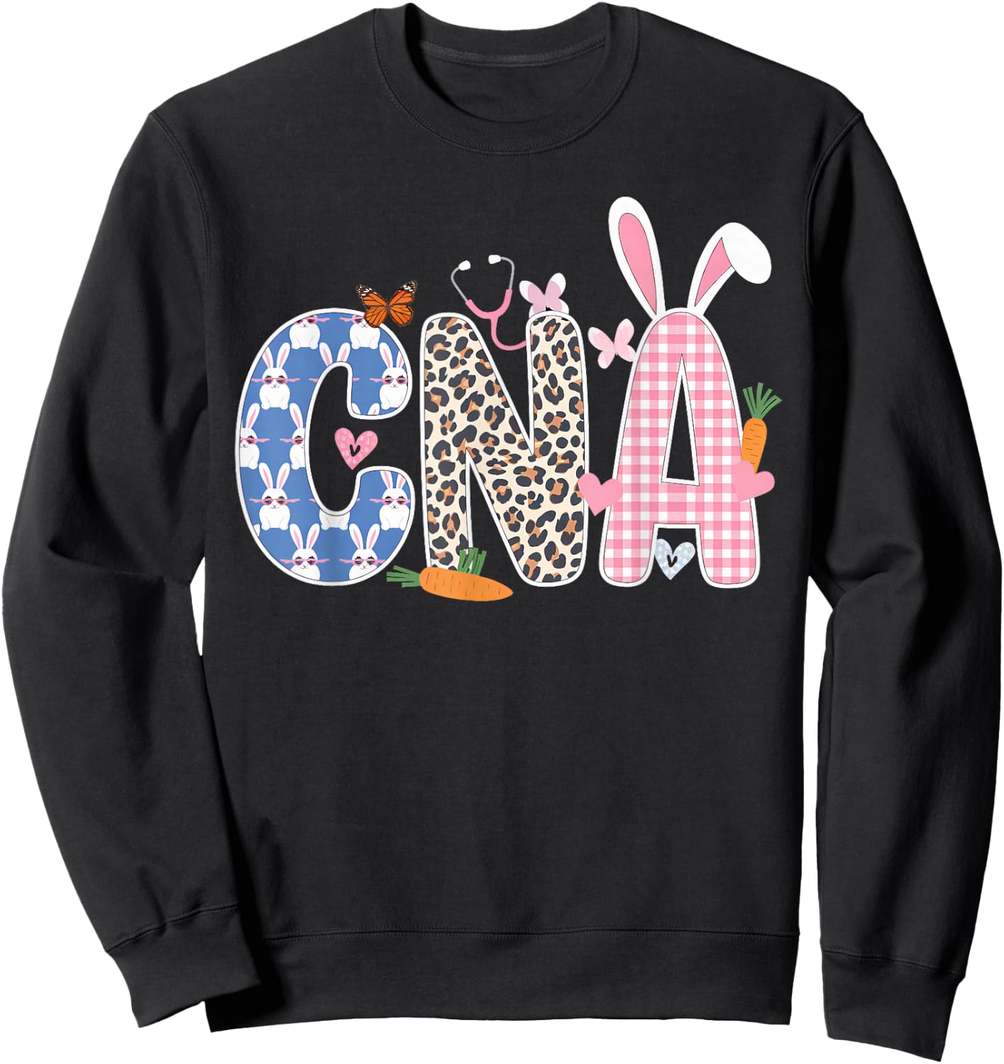 CNA Bunny Women Easter Day for Nurses & Easter Lovers Women Sweatshirt - Sweatshirt | Black