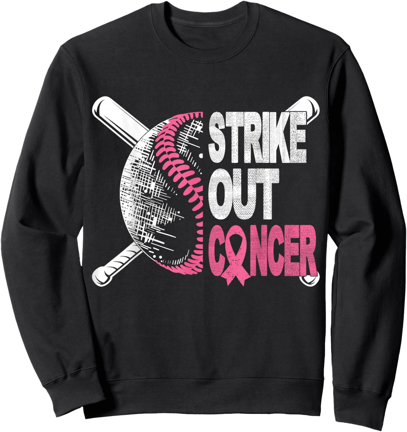 Strike Out Cancer Breast Cancer Awareness Baseball Warrior Sweatshirt - Sweatshirt | Black