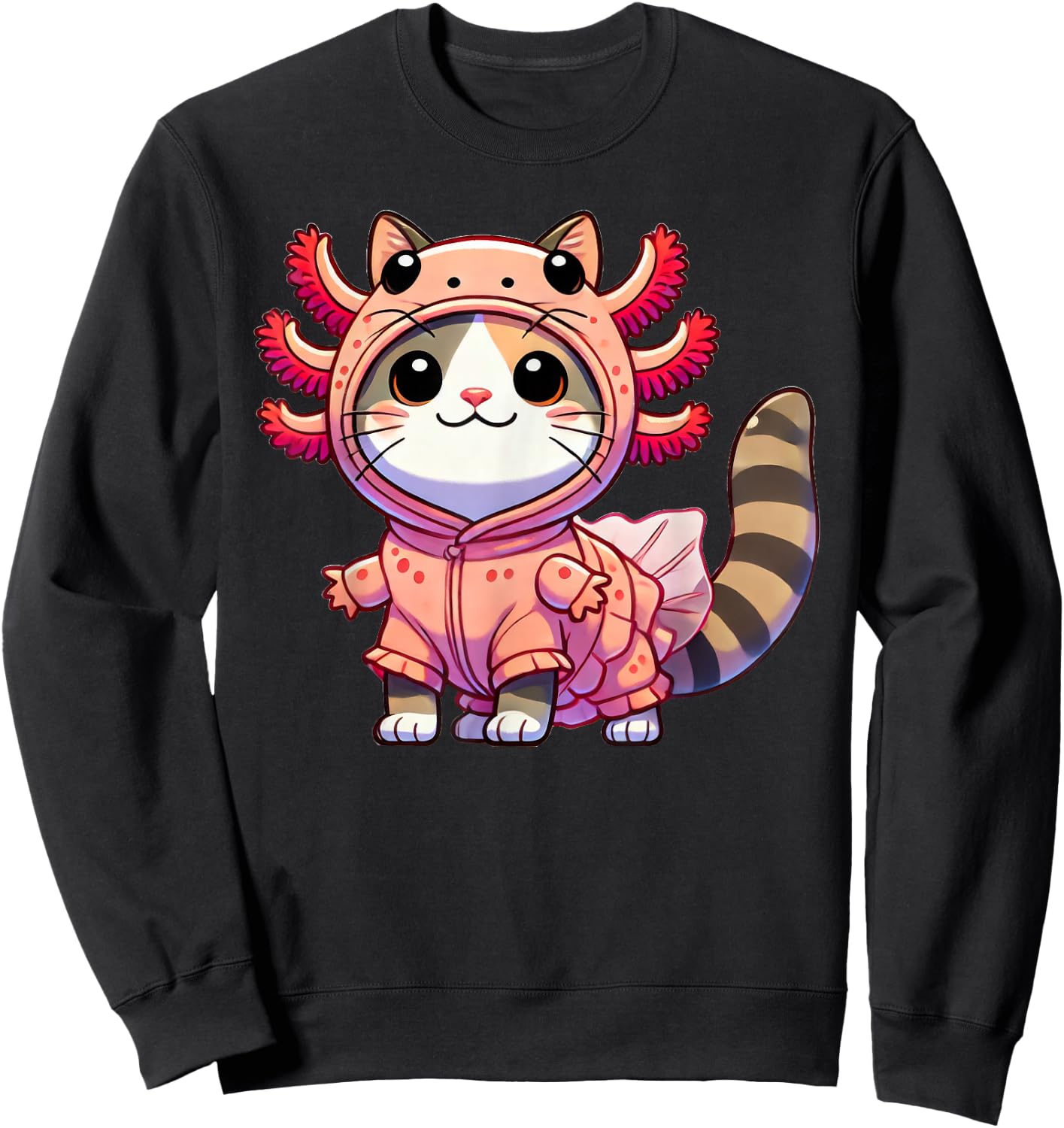 Kawaii Cat Kitten Axolotl Costume Women Kids Sweatshirt - Sweatshirt | Black
