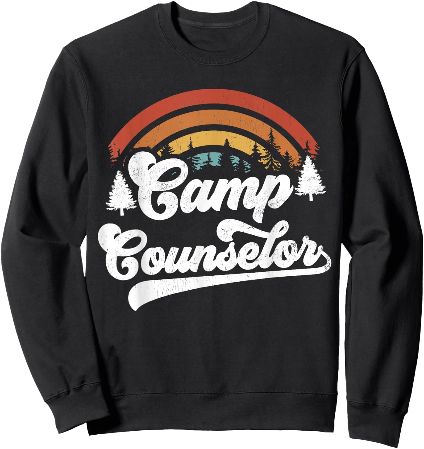 Summer Camp Counselor Staff Groovy Rainbow Camp Counselor Sweatshirt - Sweatshirt | Black