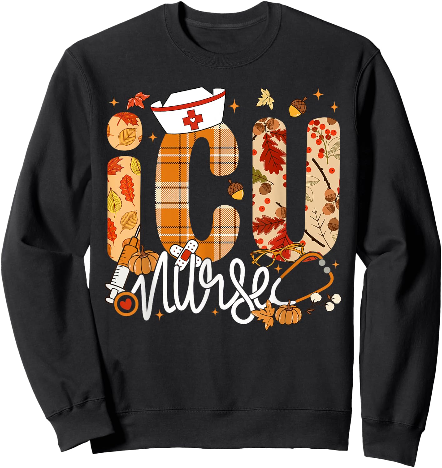 Stethoscope ICU Nurse Fall Yall Autumn Leaves Thanksgiving Sweatshirt - Sweatshirt | Black